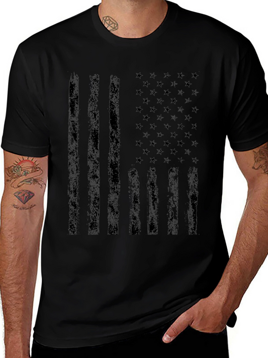Distressed Black American Flag Graphic T-Shirt