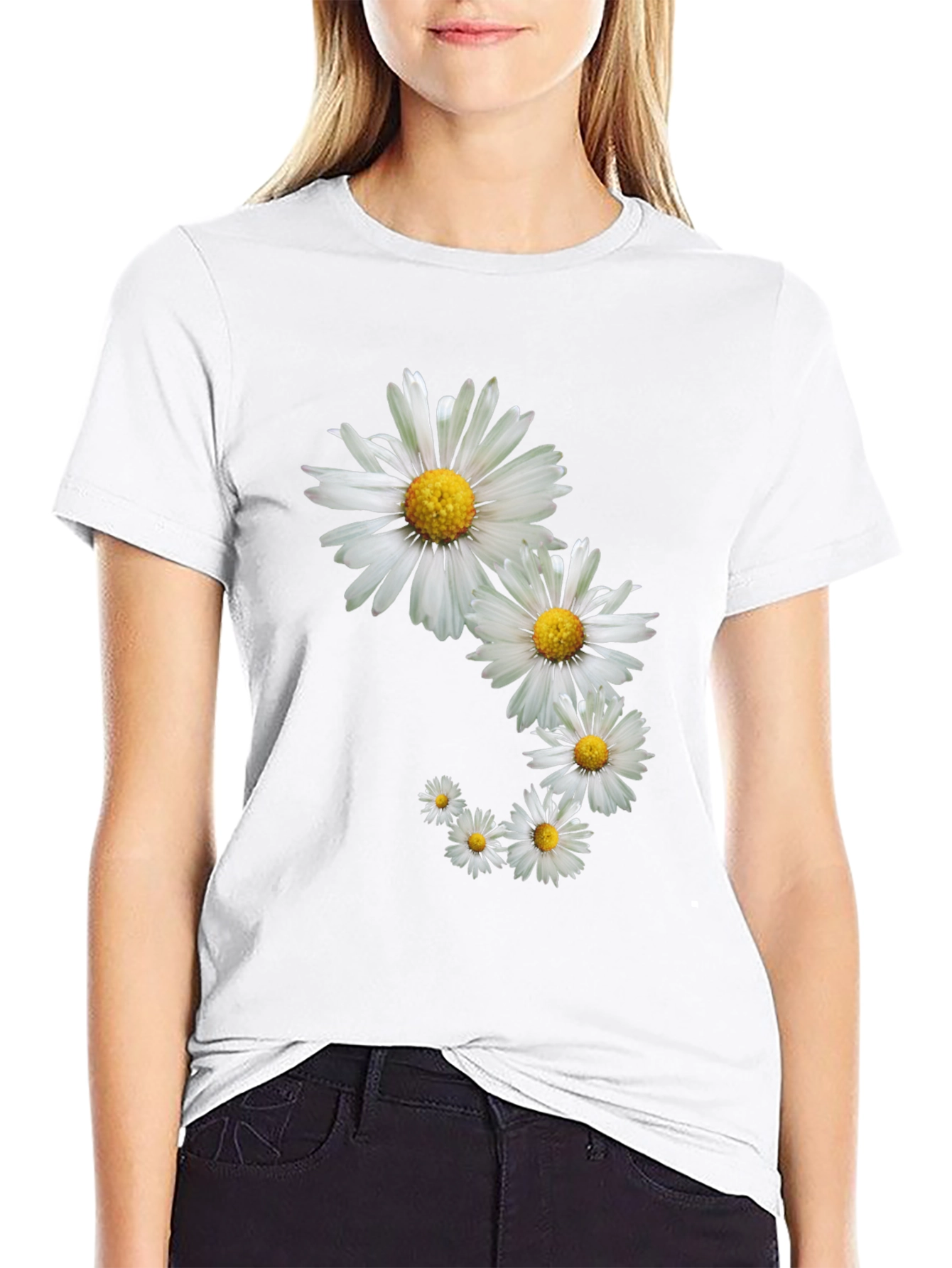 Daisy Spiral Graphic Tee - Stylish Black T-Shirt