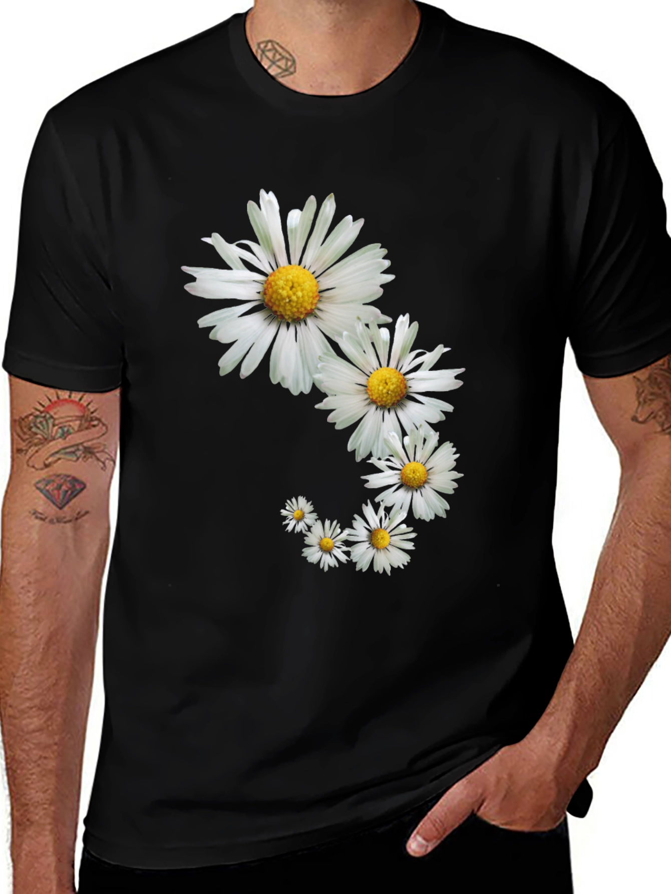 Daisy Spiral Graphic Tee - Stylish Black T-Shirt