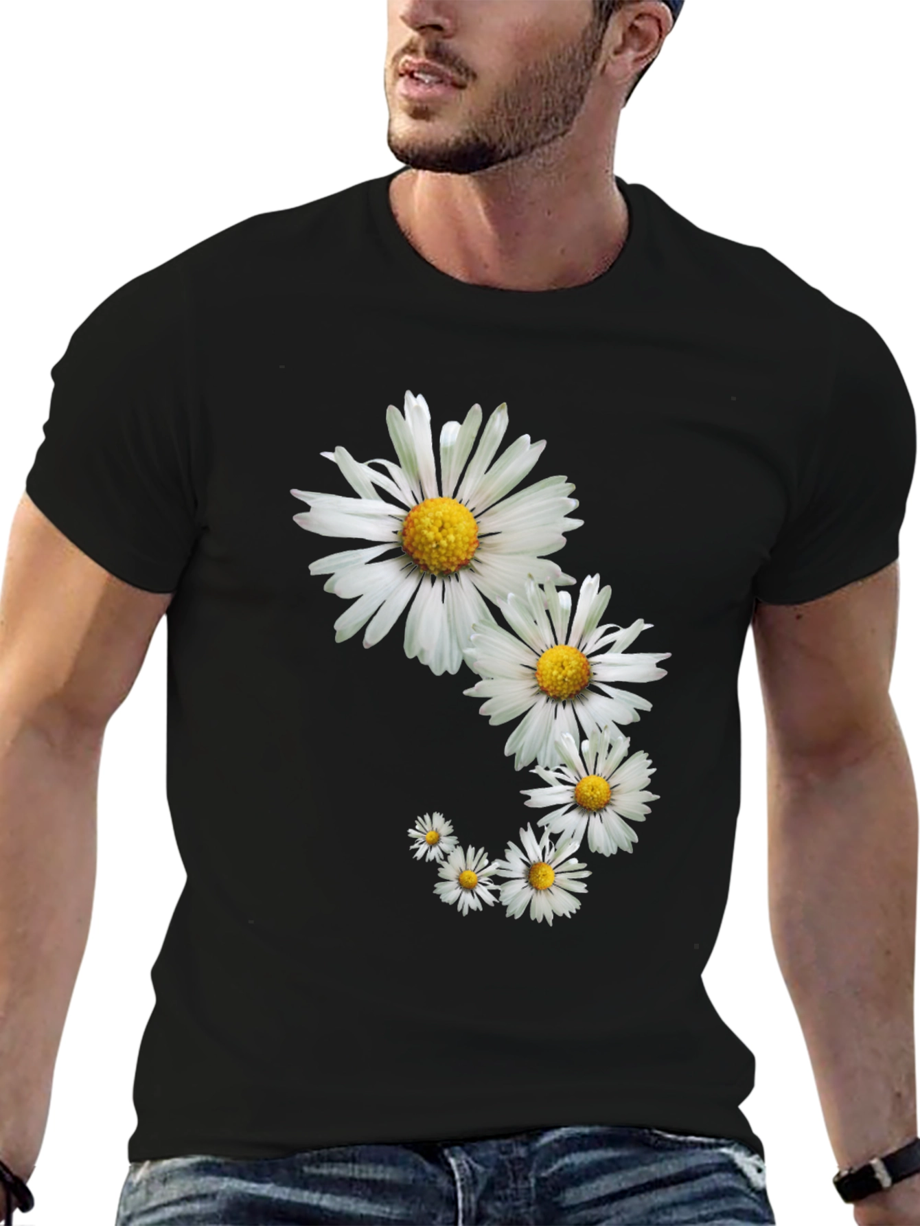 Daisy Spiral Graphic Tee - Stylish Black T-Shirt