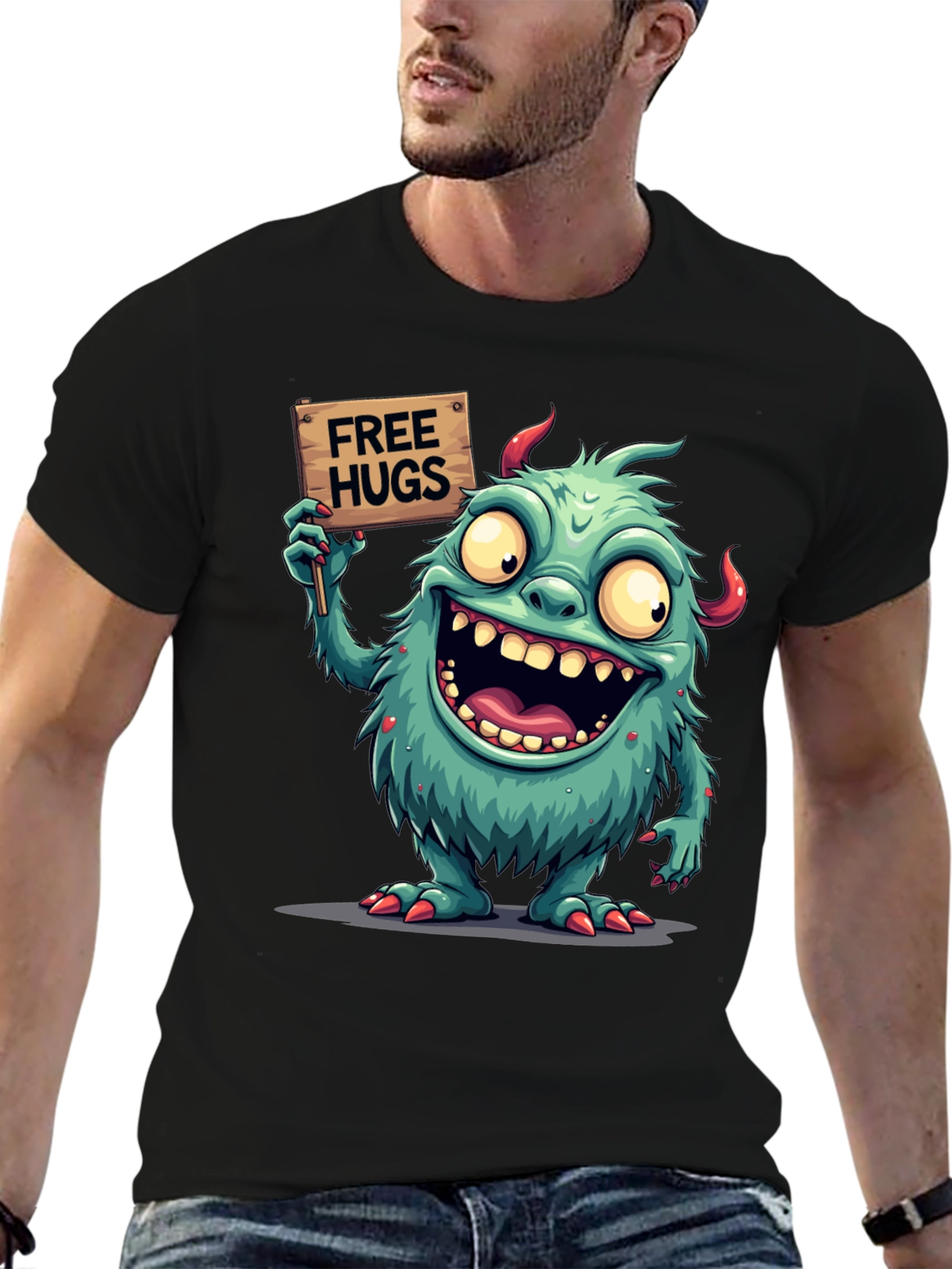 Monster Free Hugs Graphic Tee - Comfy Black T-Shirt