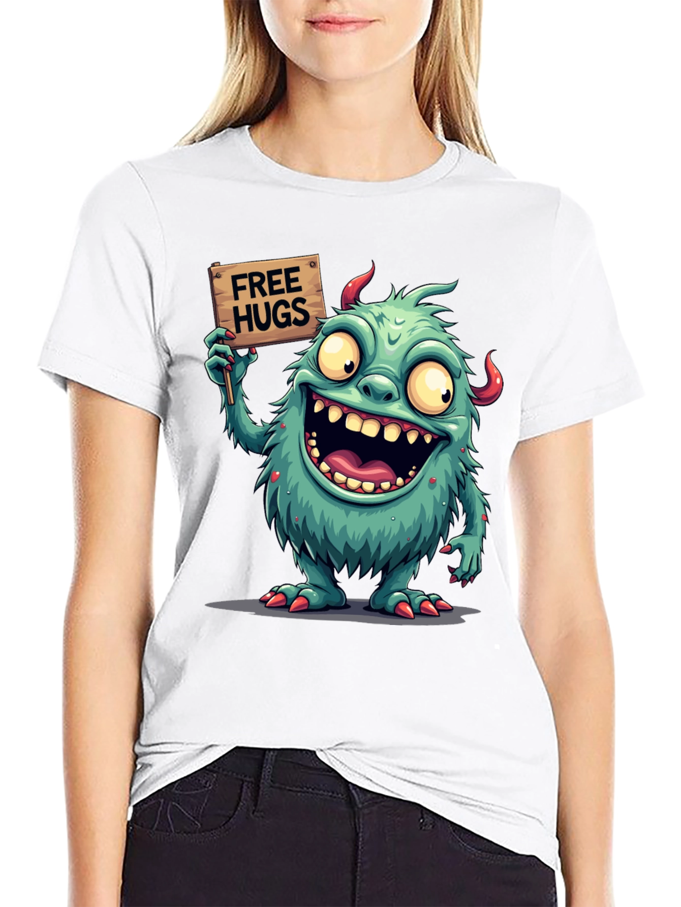 Monster Free Hugs Graphic Tee - Comfy Black T-Shirt