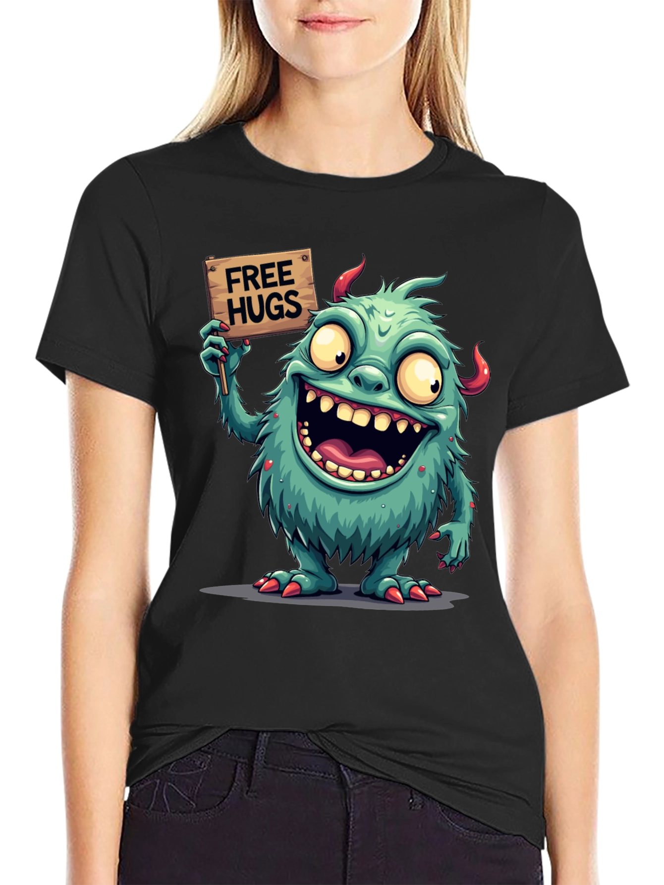 Monster Free Hugs Graphic Tee - Comfy Black T-Shirt