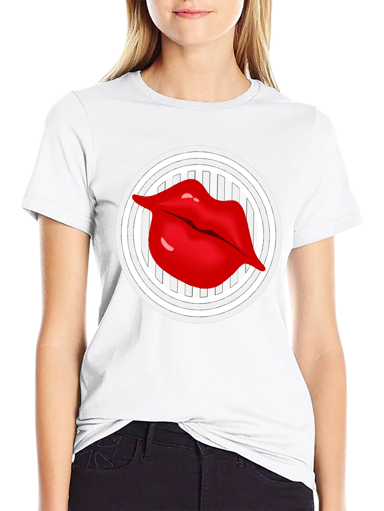 Lip Graphic Black Crew Neck T-Shirt