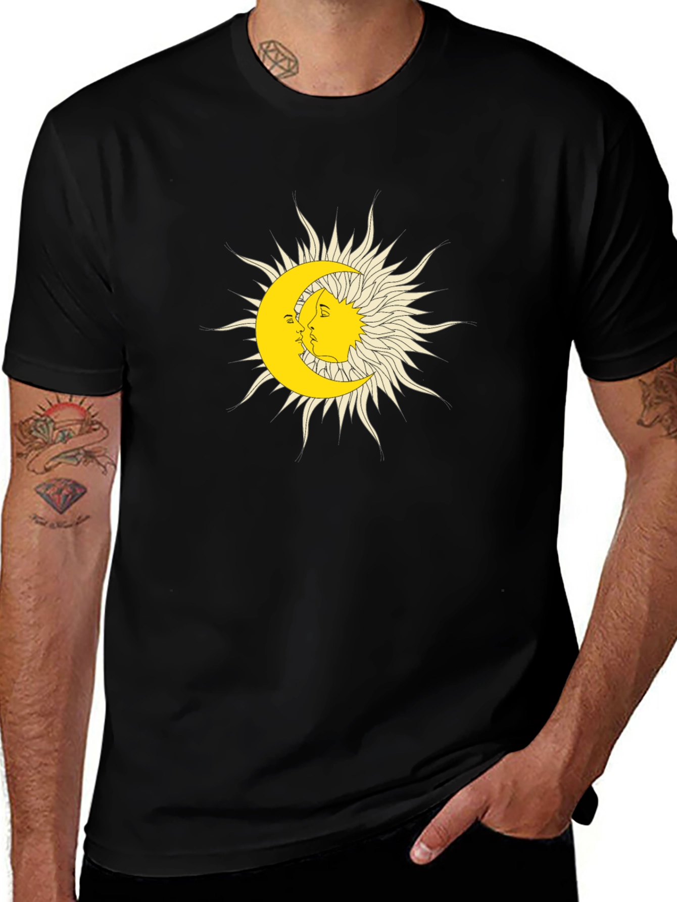 Sun & Moon Graphic Tee - Black Cotton Blend