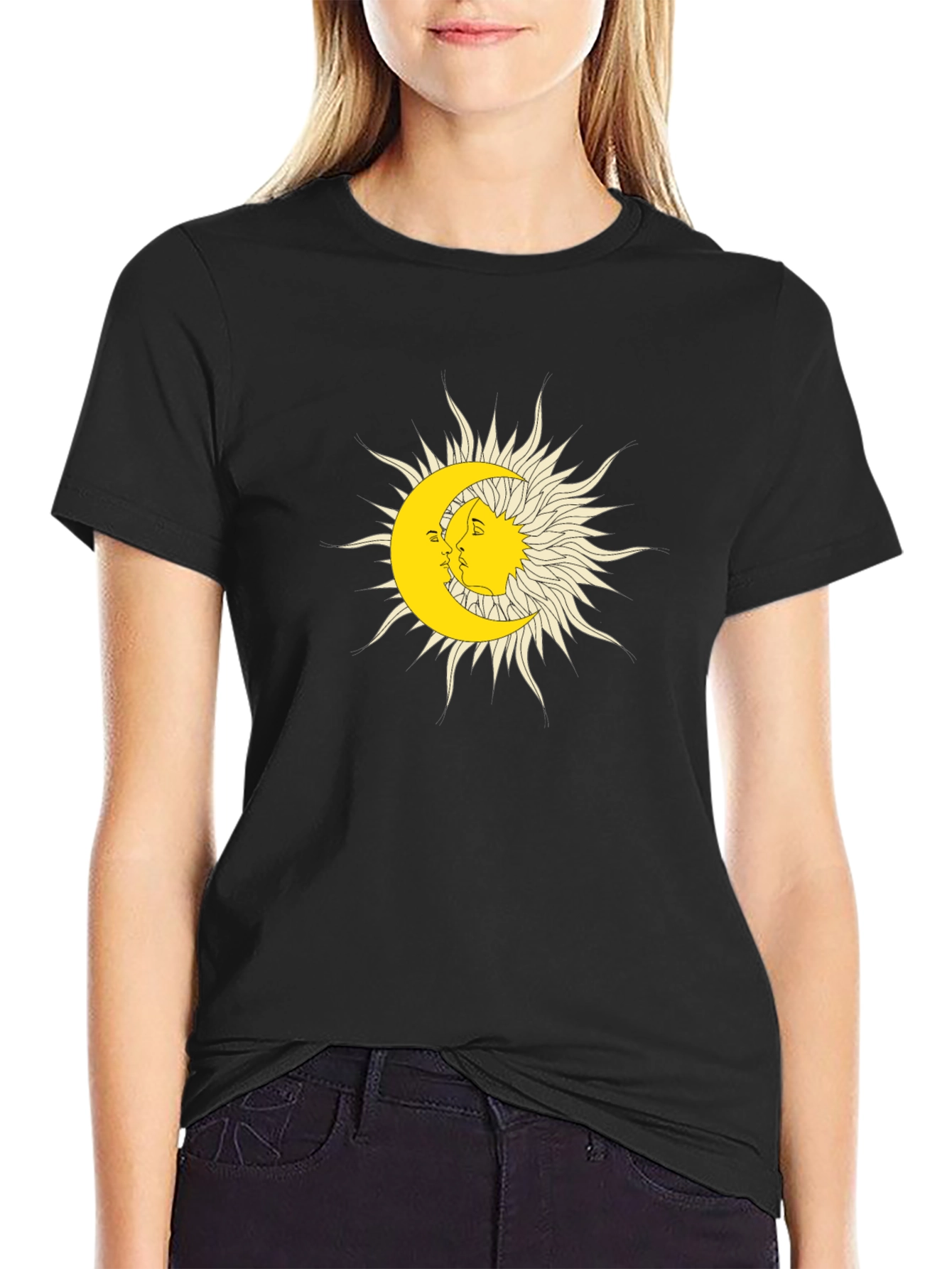 Sun & Moon Graphic Tee - Black Cotton Blend