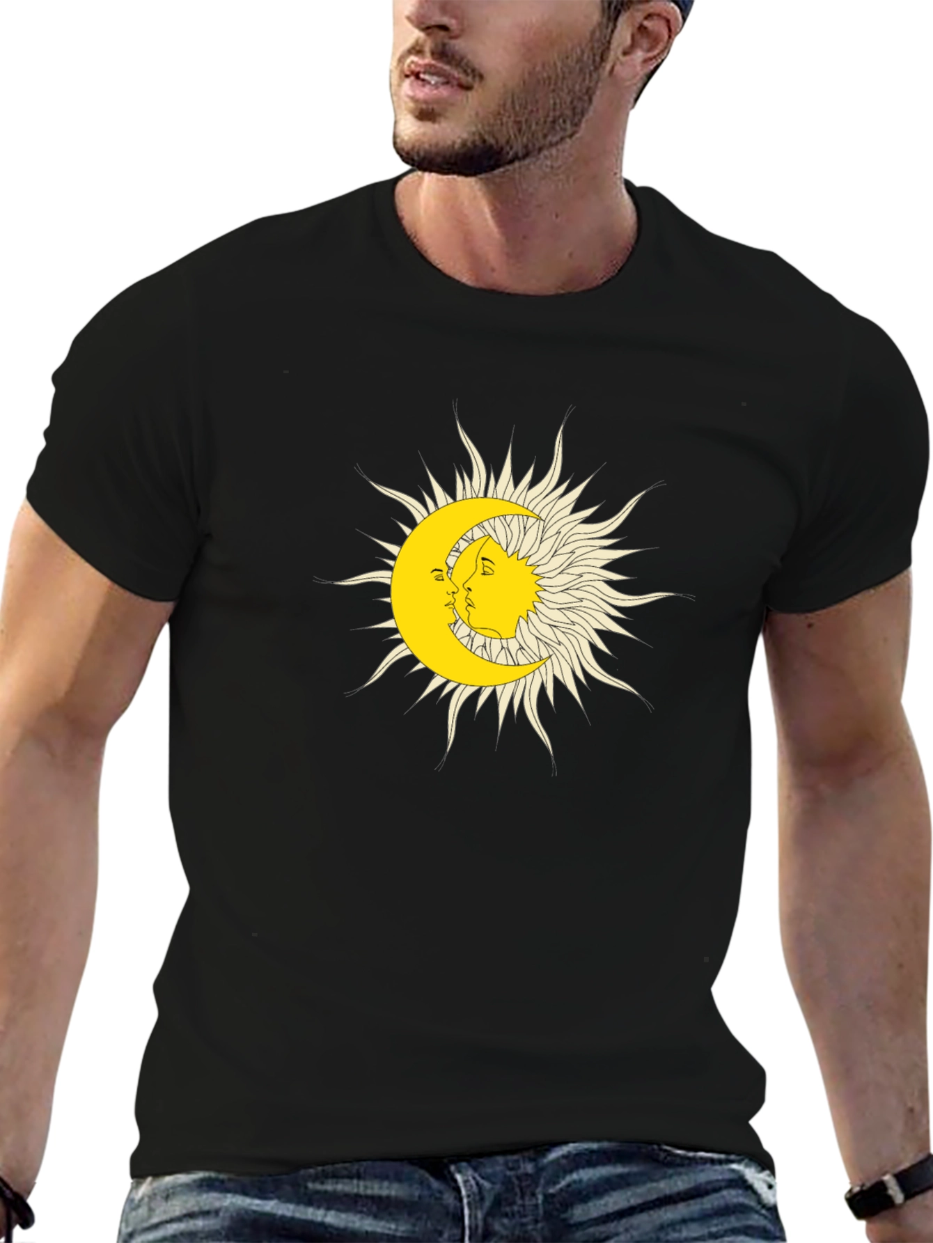 Sun & Moon Graphic Tee - Black Cotton Blend