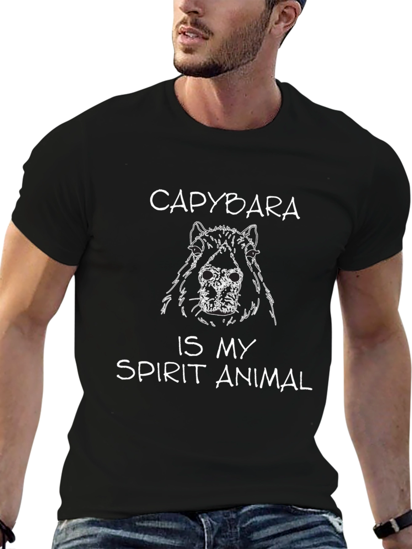 Capybara Spirit Animal Graphic Tee - Black Cotton T-Shirt