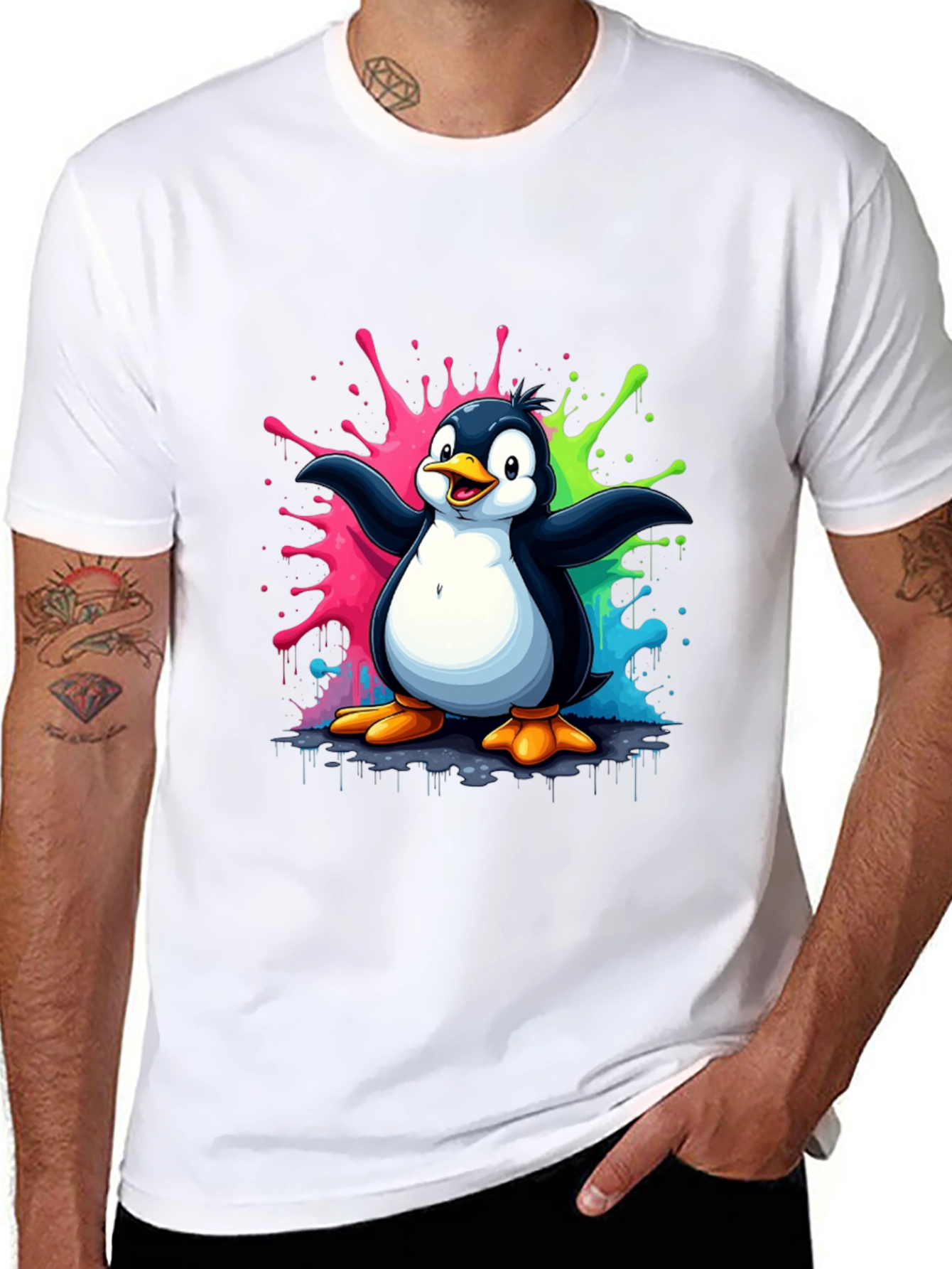 Penguin Splash Graphic T-Shirt - Mens Black Tee