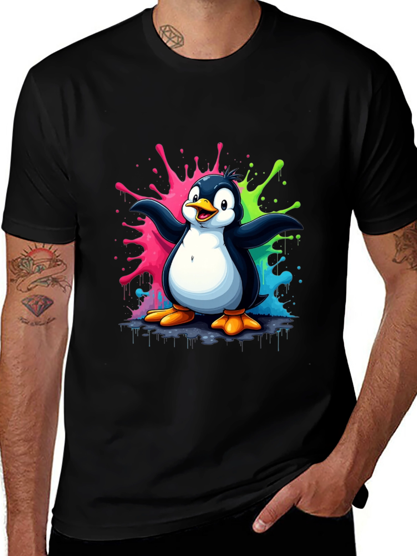 Penguin Splash Graphic T-Shirt - Mens Black Tee