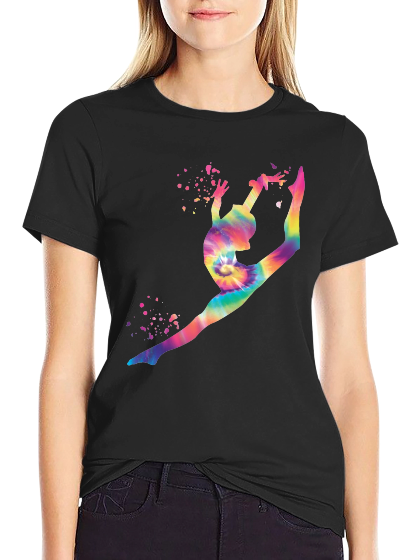 Gymnast Tie-Dye Graphic T-Shirt - Black