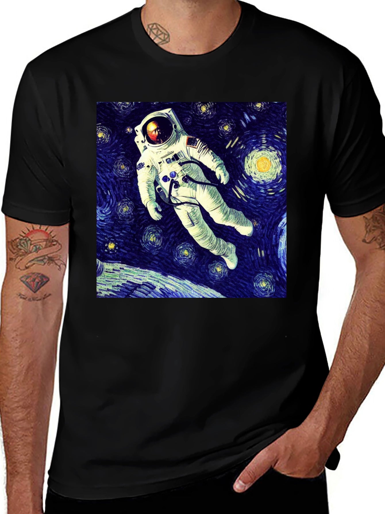 Starry Night Astronaut Graphic T-Shirt
