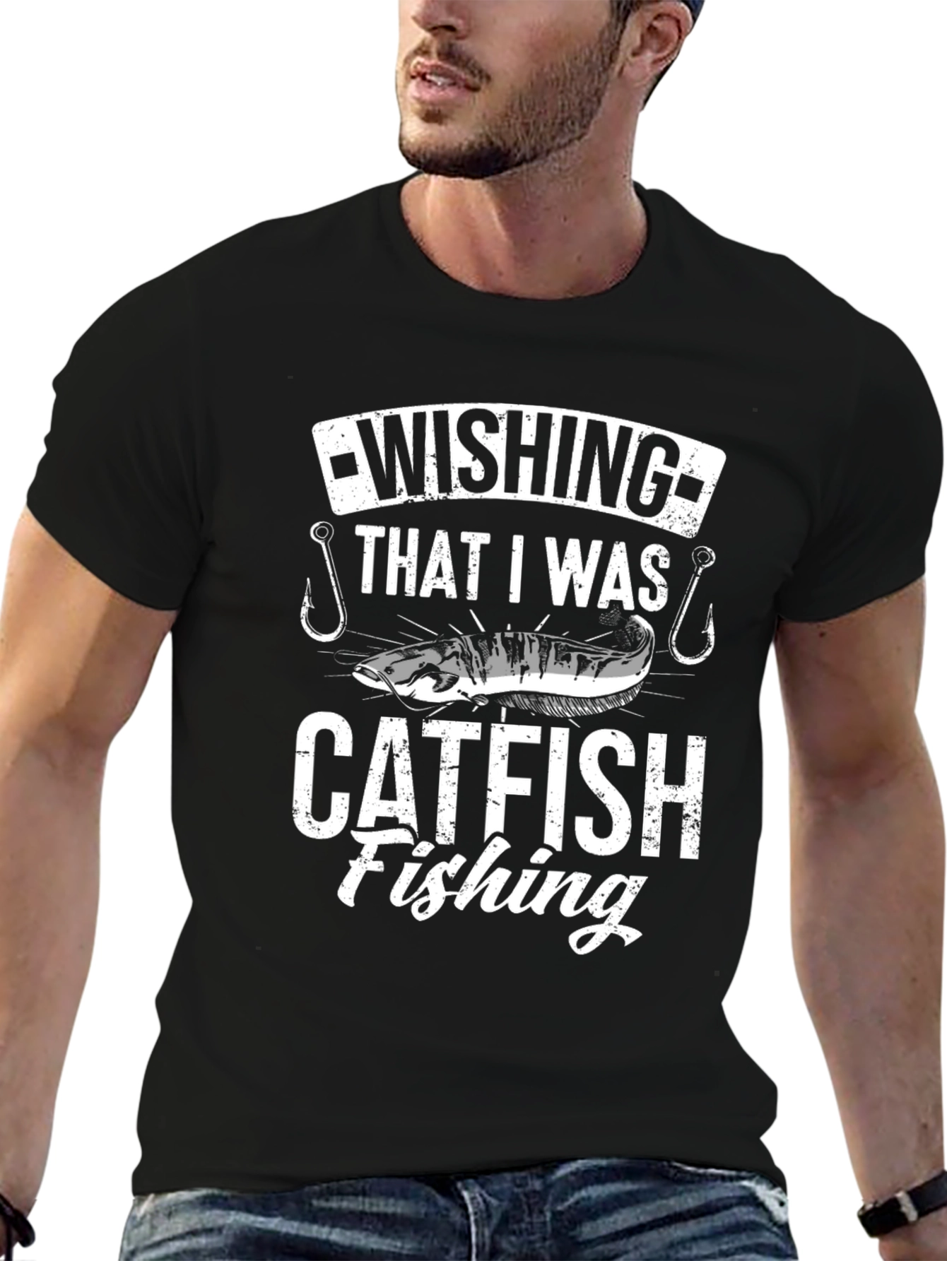 Catfish Fishing T-Shirt - Black Graphic Tee