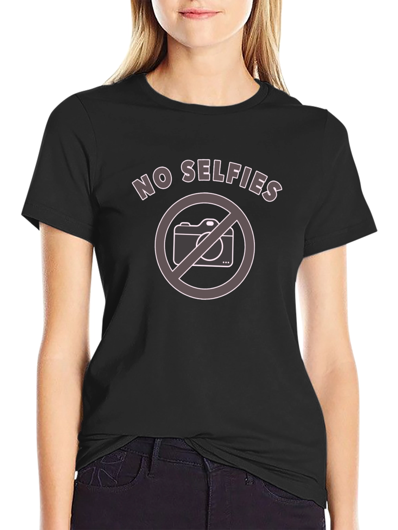 No Selfies Graphic Tee - Black Cotton T-Shirt