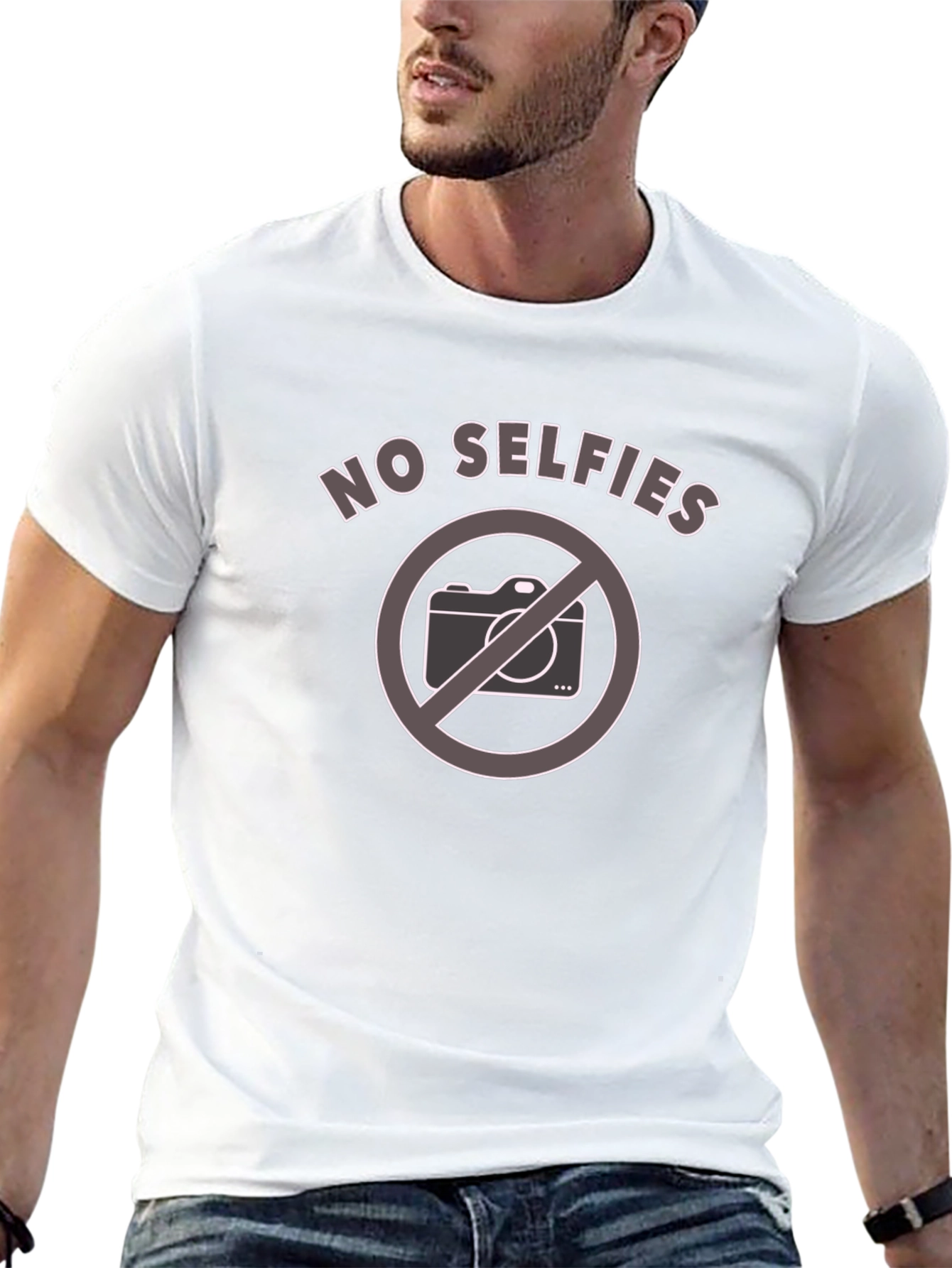 No Selfies Graphic Tee - Black Cotton T-Shirt