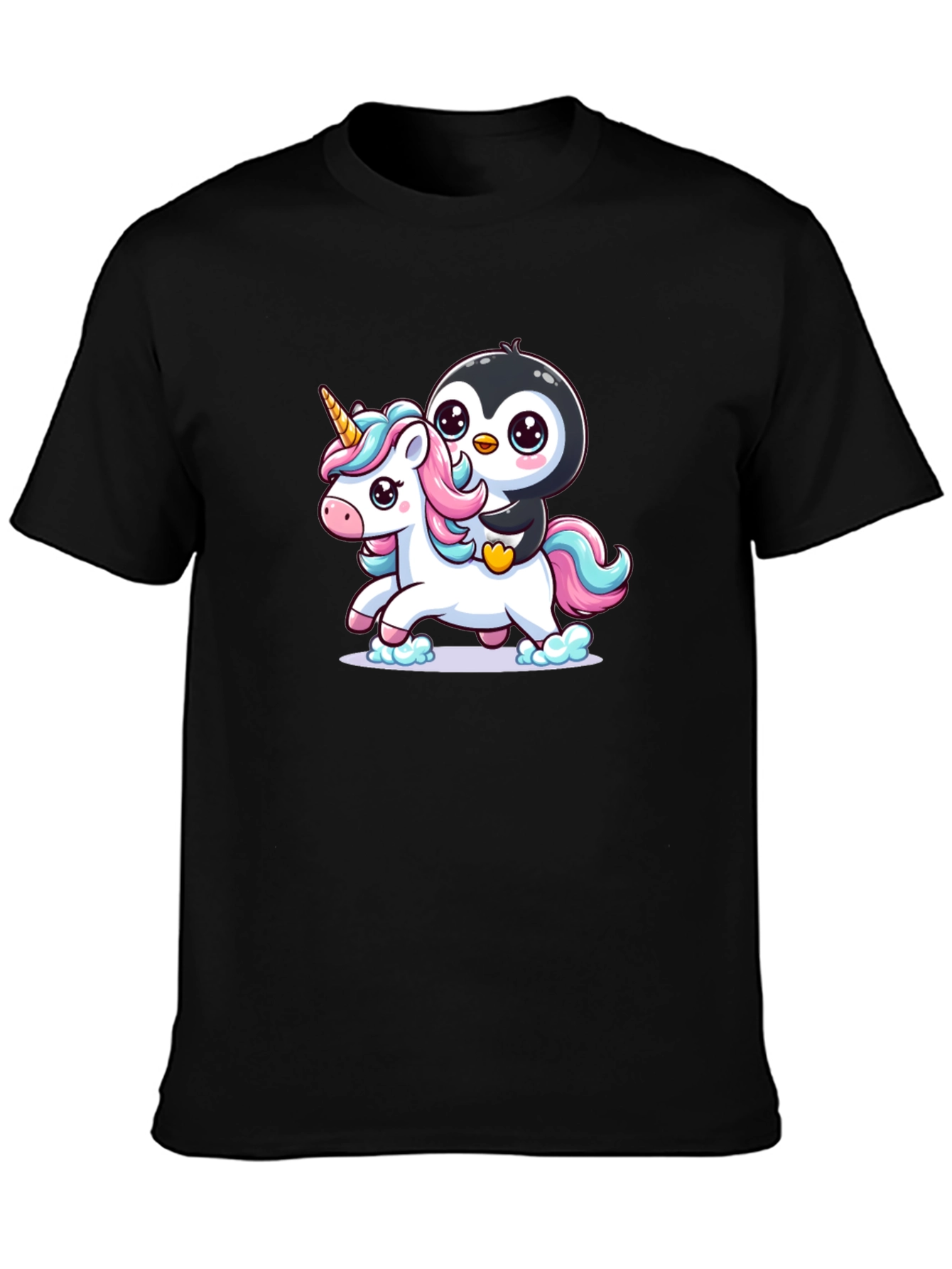 Penguin Riding Unicorn Graphic Tee