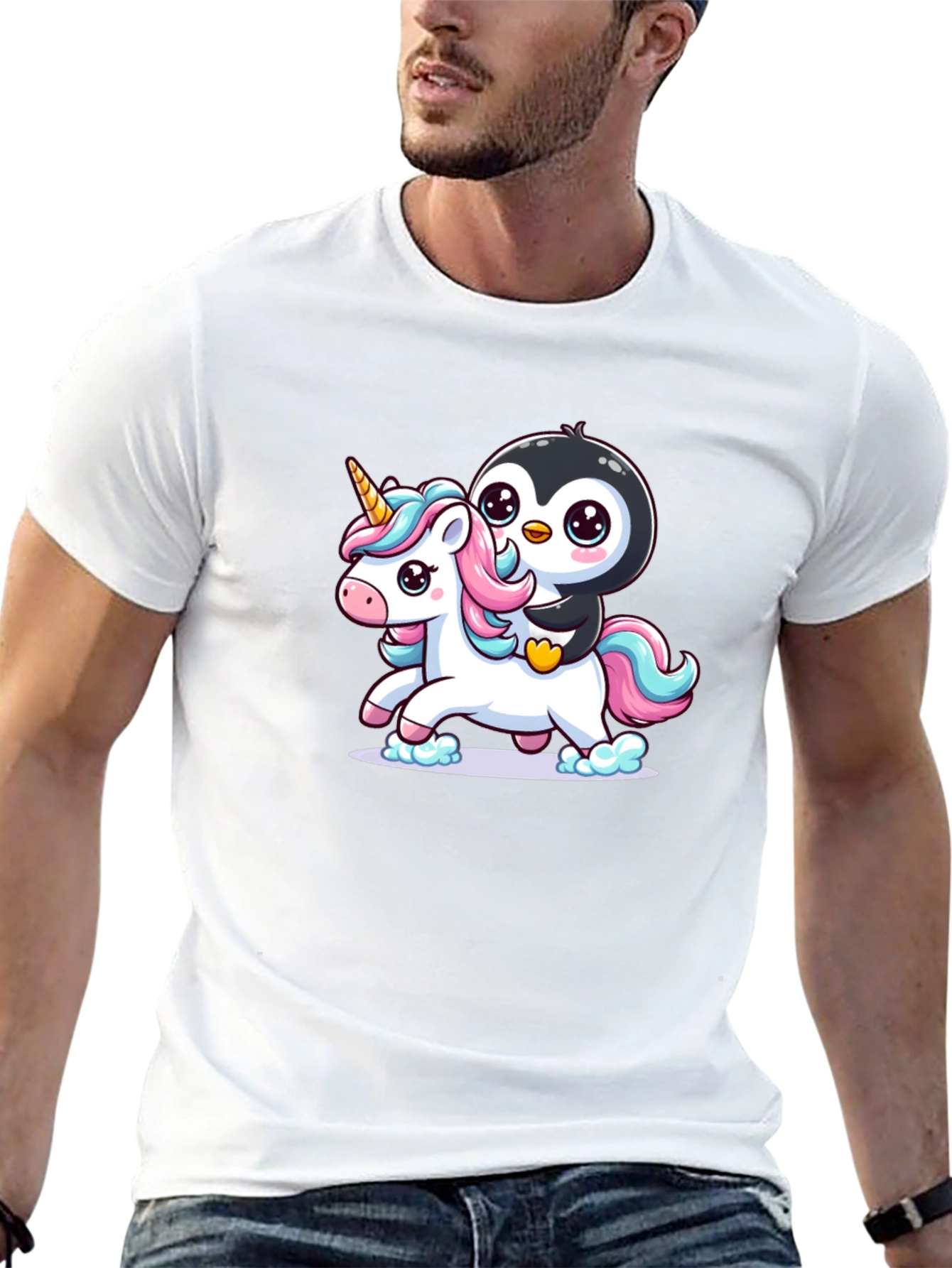 Penguin Riding Unicorn Graphic Tee