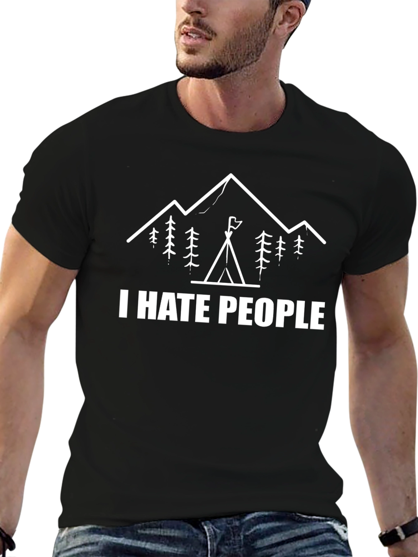 I Hate People Camping Graphic T-Shirt - Black