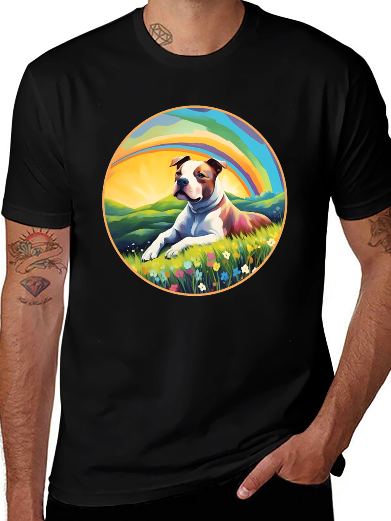 Dog Rainbow Graphic Tee - Comfort Fit