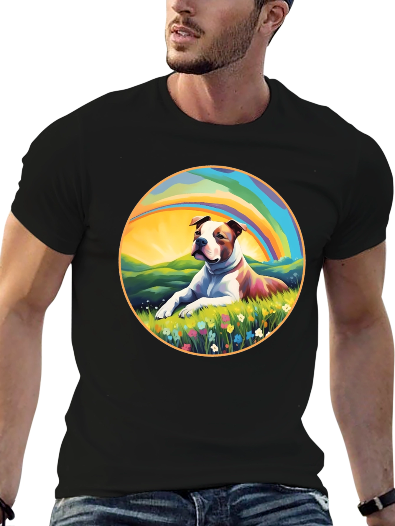 Dog Rainbow Graphic Tee - Comfort Fit