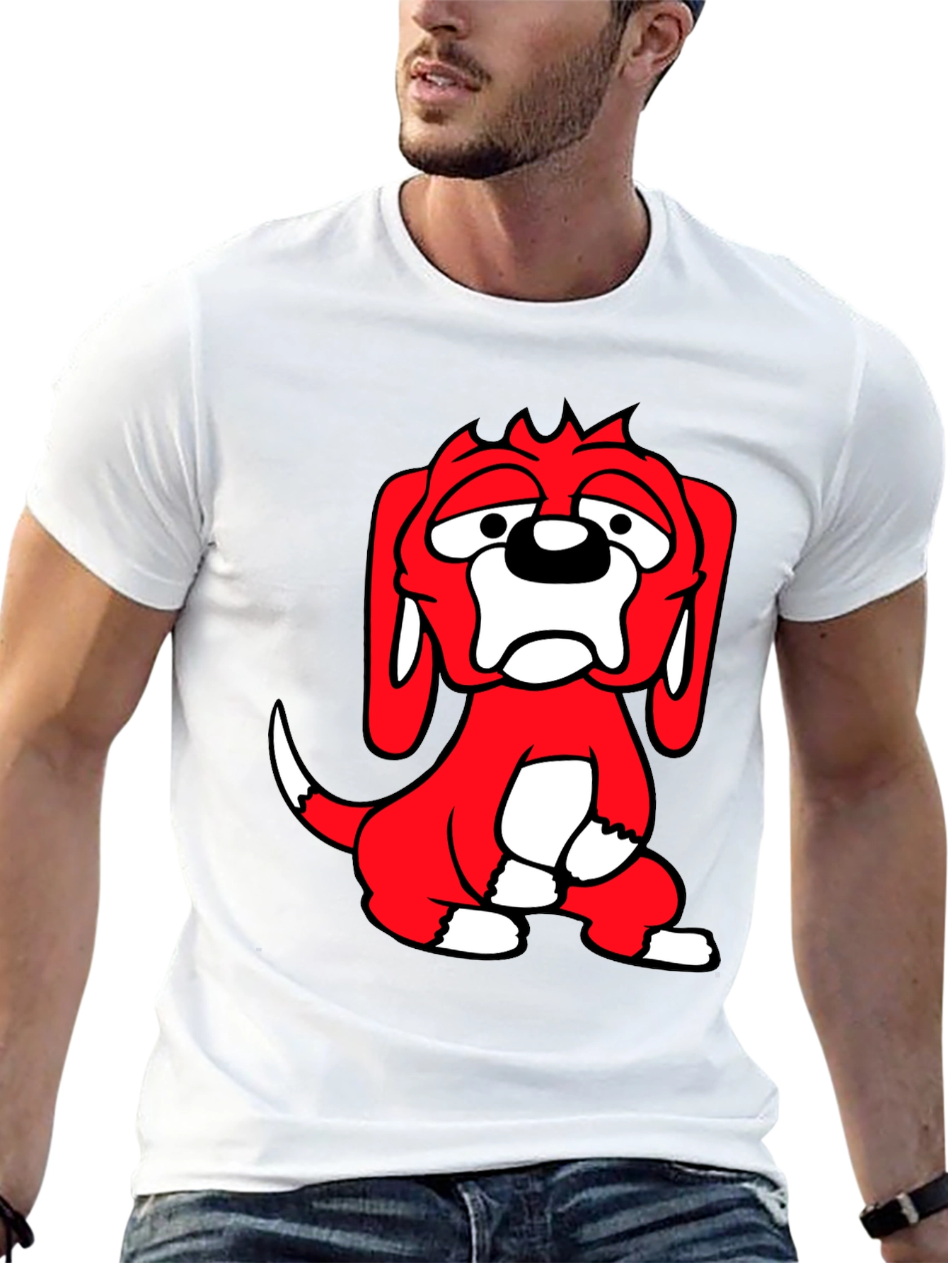 Cartoon Dog Graphic Tee - Black Cotton Blend T-Shirt