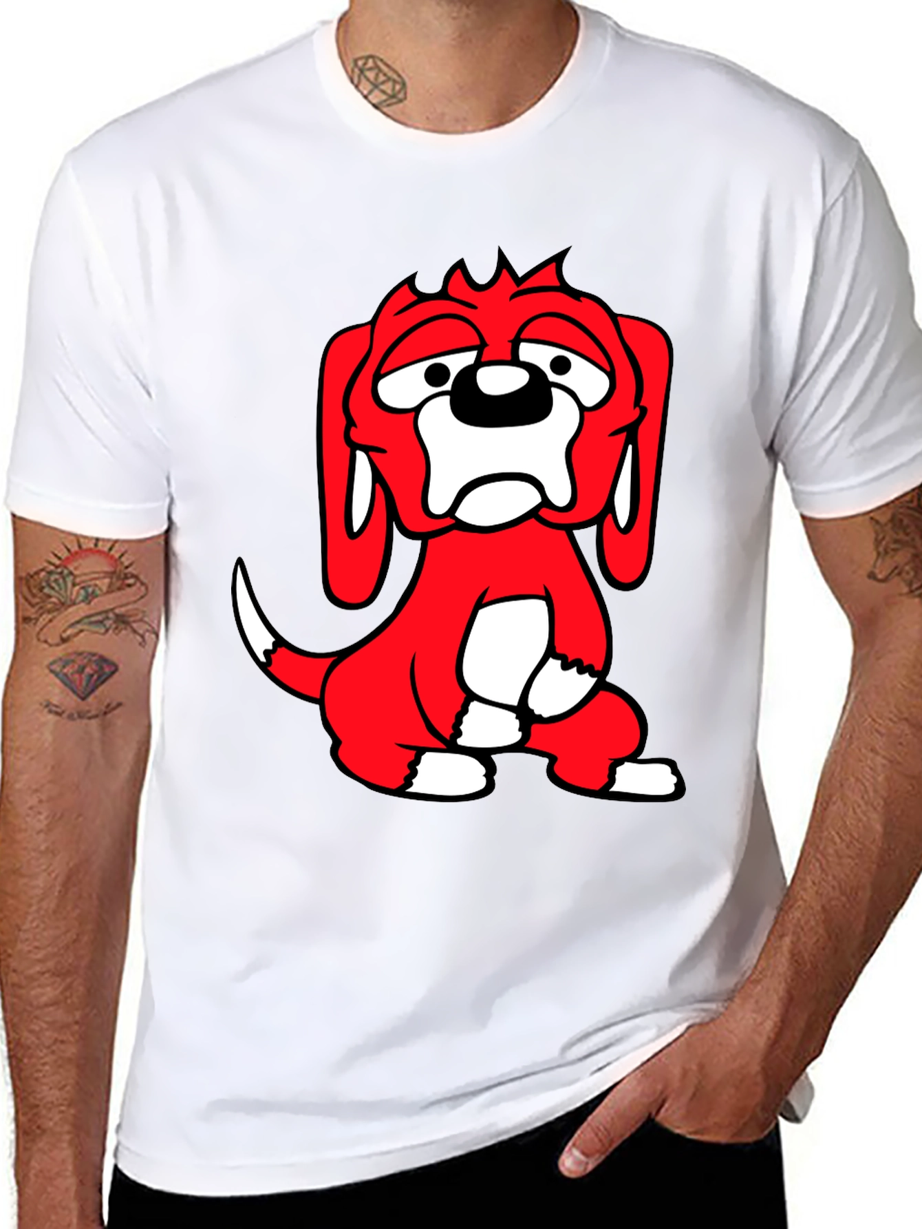 Cartoon Dog Graphic Tee - Black Cotton Blend T-Shirt