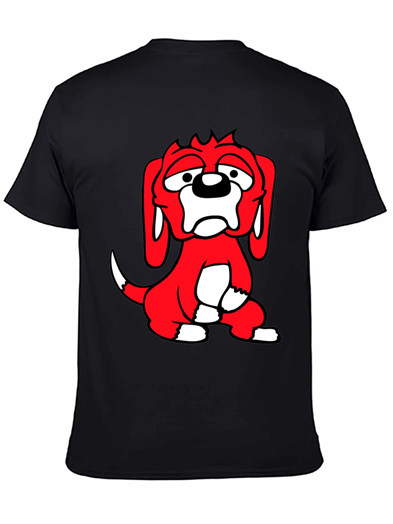 Cartoon Dog Graphic Tee - Black Cotton Blend T-Shirt