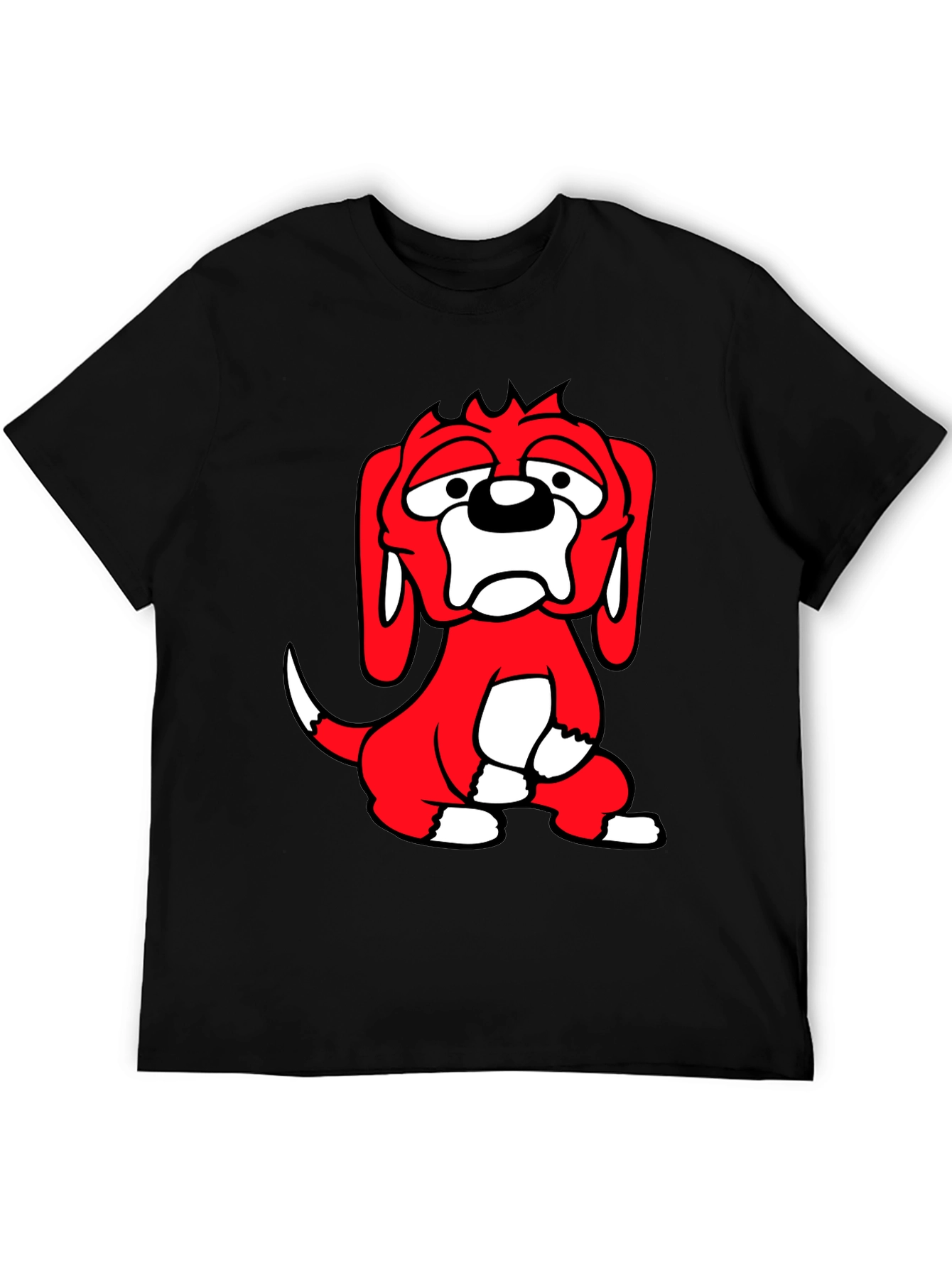 Cartoon Dog Graphic Tee - Black Cotton Blend T-Shirt