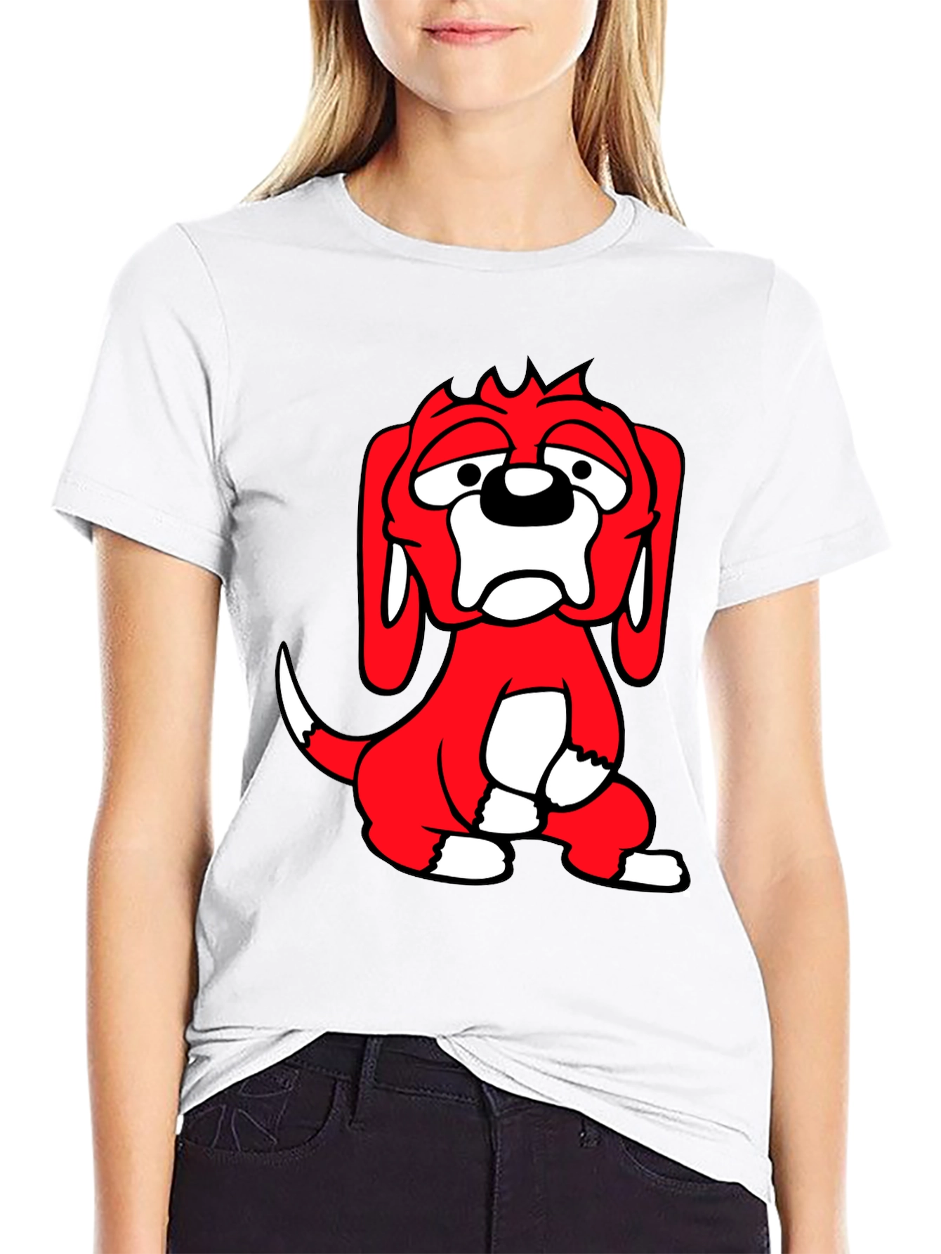 Cartoon Dog Graphic Tee - Black Cotton Blend T-Shirt