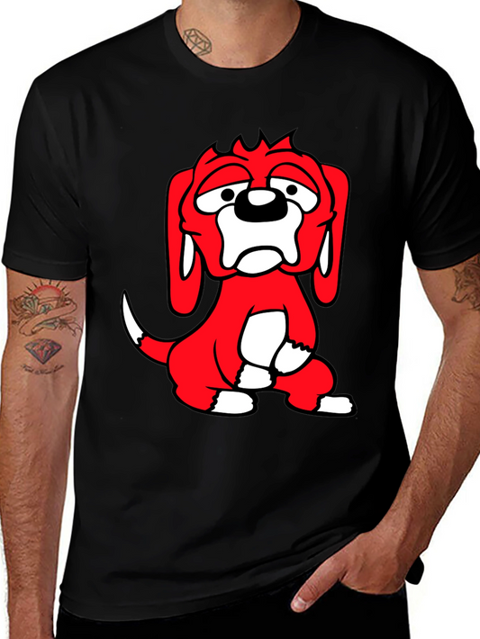 Cartoon Dog Graphic Tee - Black Cotton Blend T-Shirt