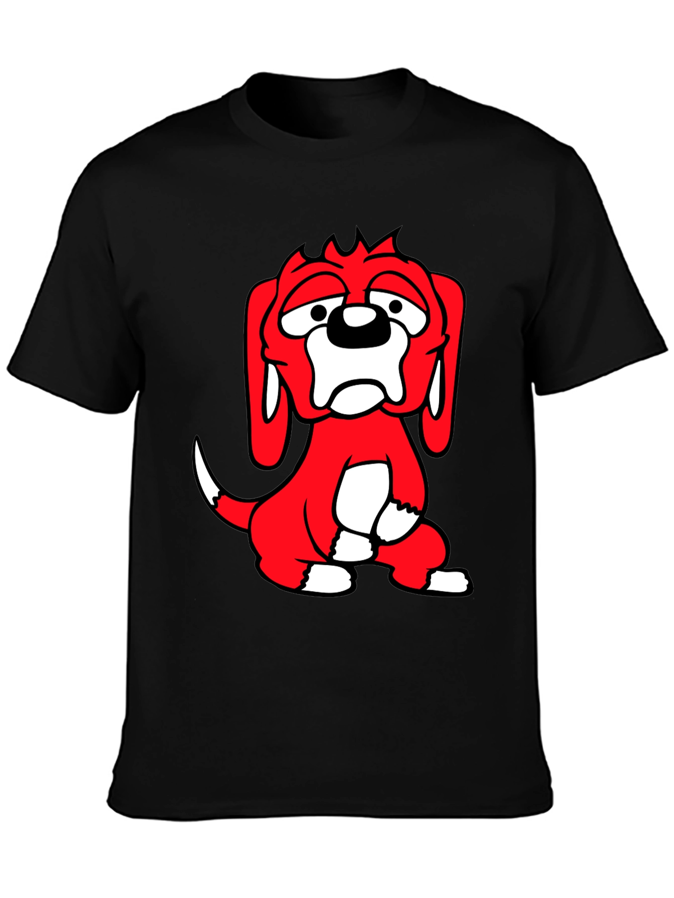 Cartoon Dog Graphic Tee - Black Cotton Blend T-Shirt