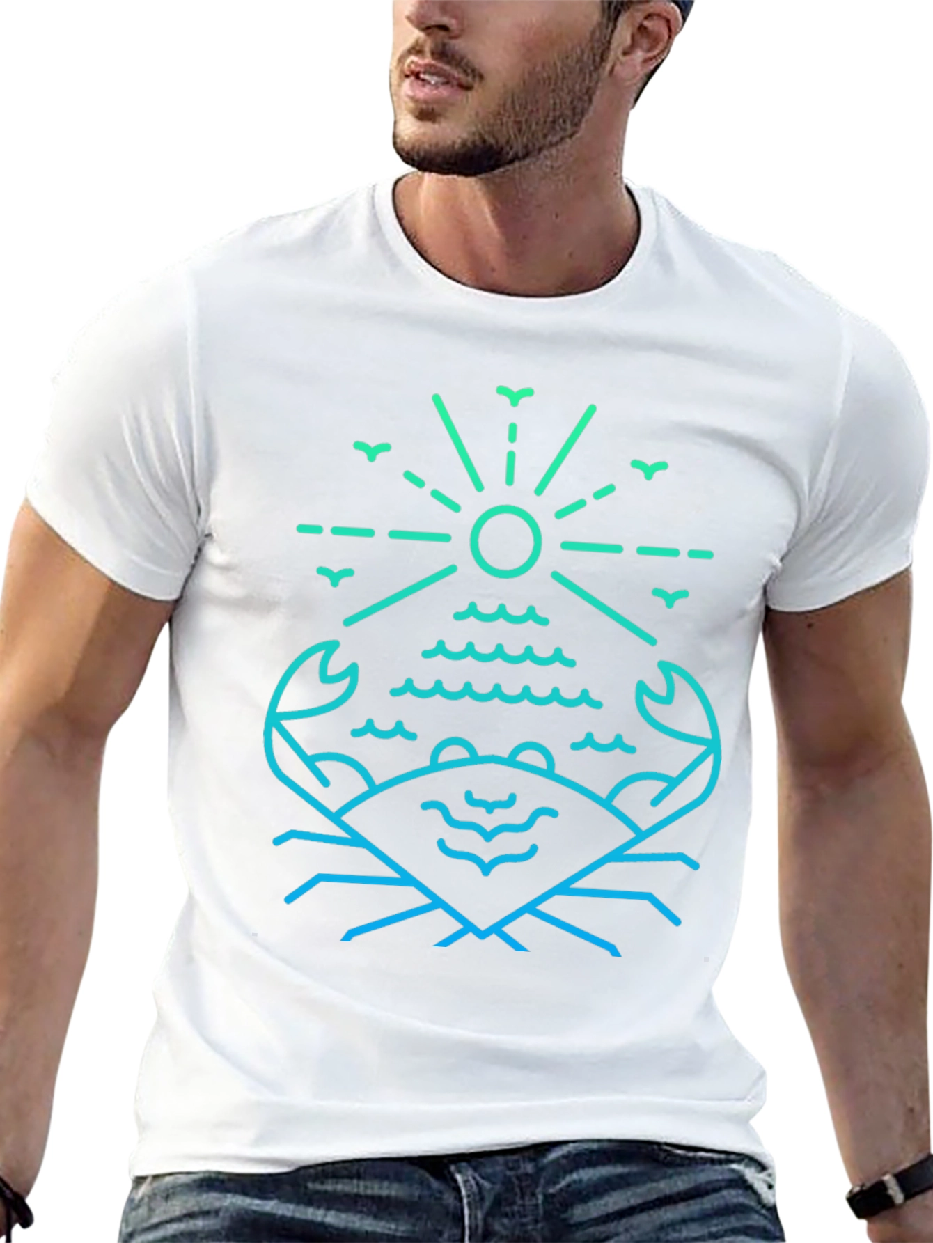 Crab Sea Line Art Graphic Tee