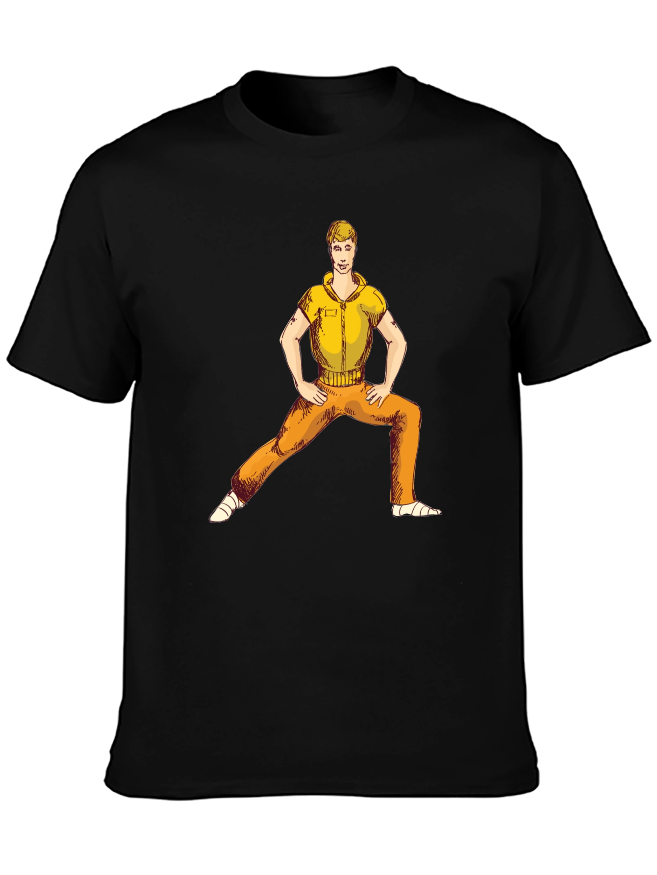 Man Stretching Graphic Tee - Black Cotton Blend
