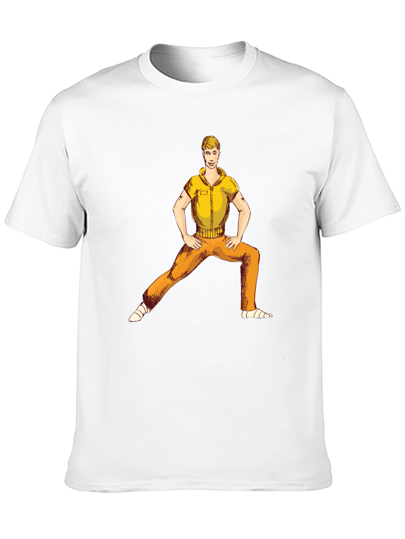 Man Stretching Graphic Tee - Black Cotton Blend