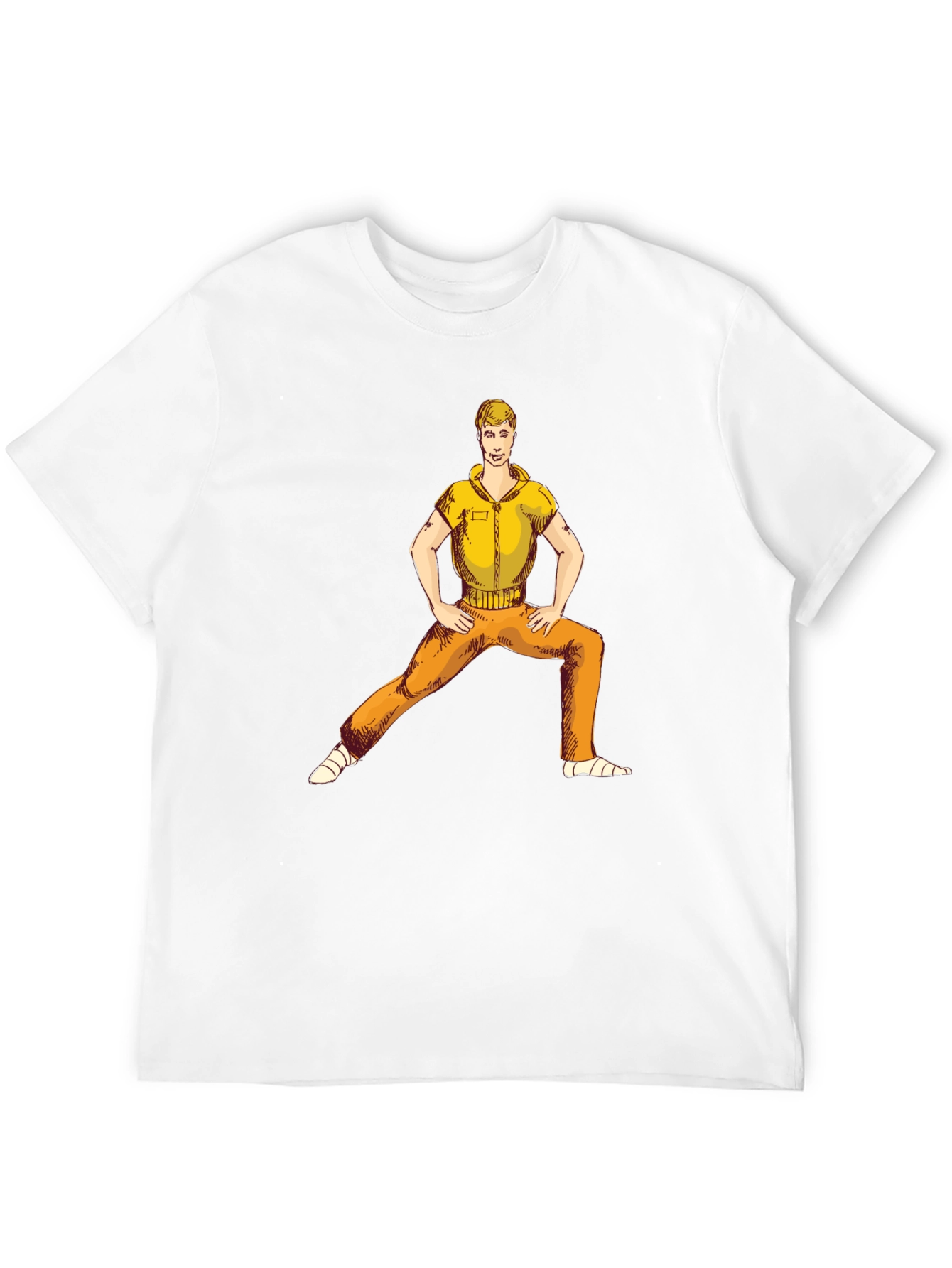 Man Stretching Graphic Tee - Black Cotton Blend