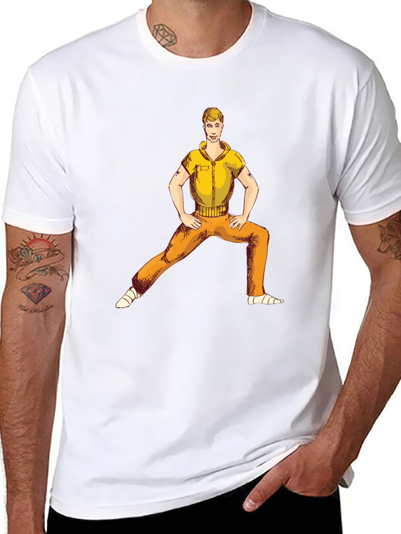 Man Stretching Graphic Tee - Black Cotton Blend