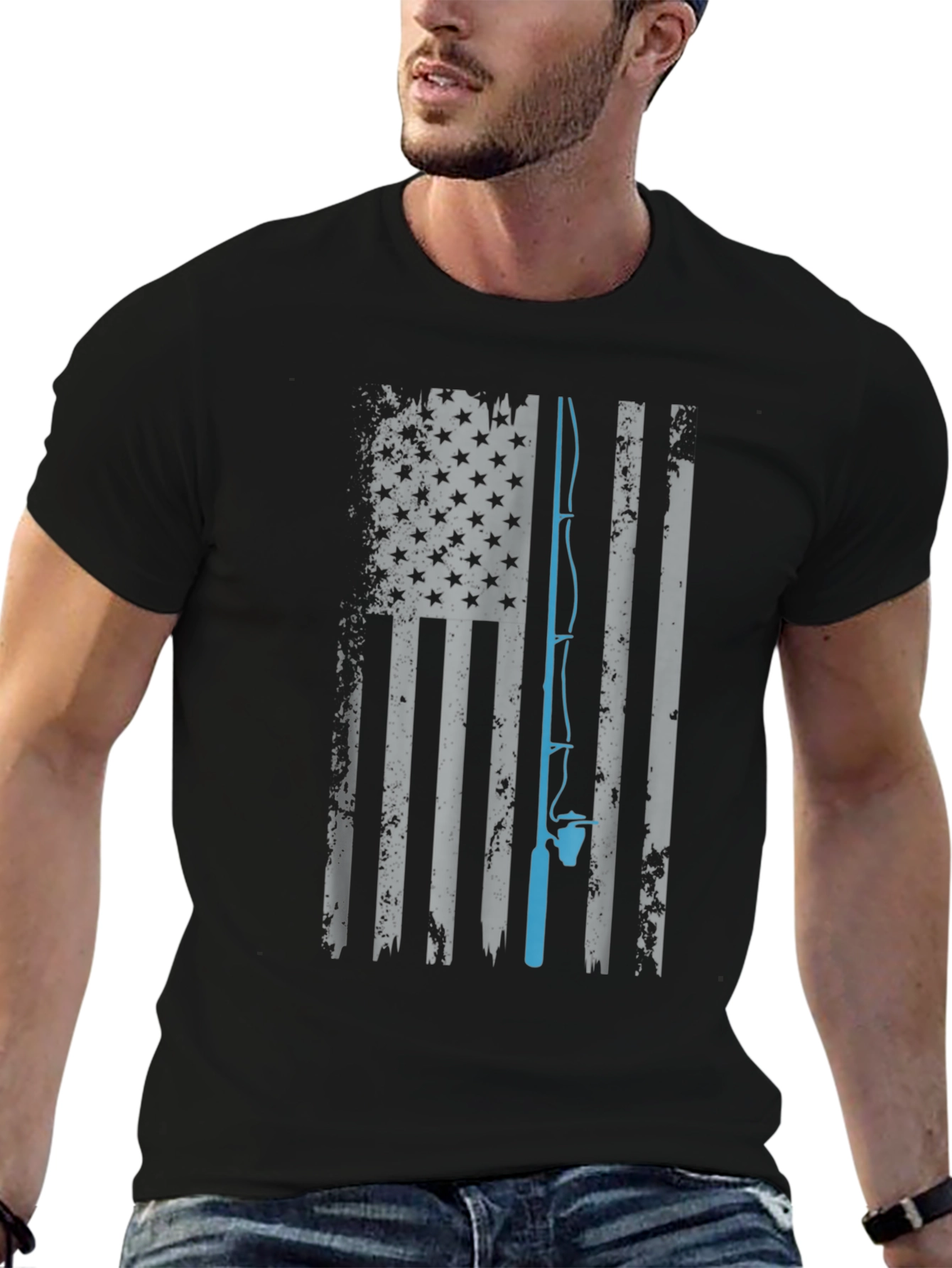 Fishing Flag Tee - Patriotic Angler Shirt