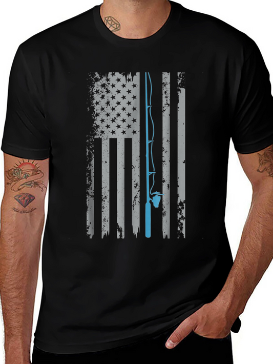 Fishing Flag Tee - Patriotic Angler Shirt