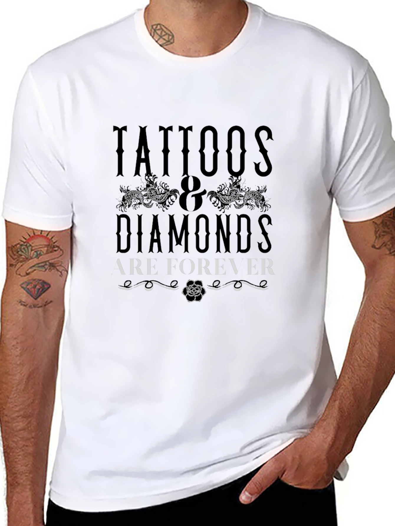 Tattoos & Diamonds Forever Black Graphic Tee