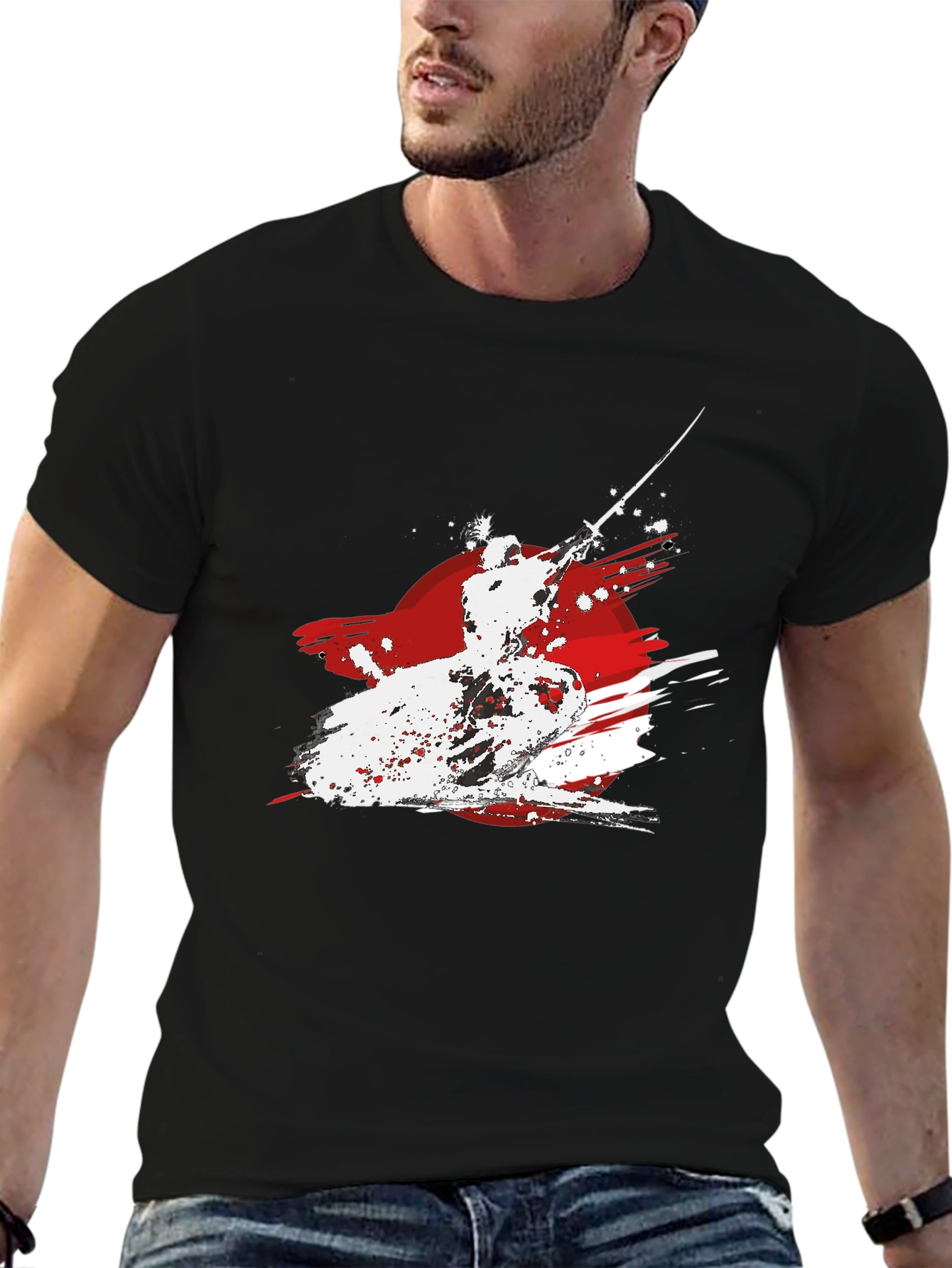 Samurai Warrior Graphic Tee - Black Cotton T-Shirt