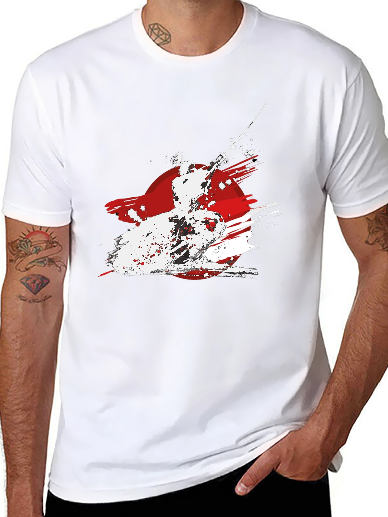 Samurai Warrior Graphic Tee - Black Cotton T-Shirt