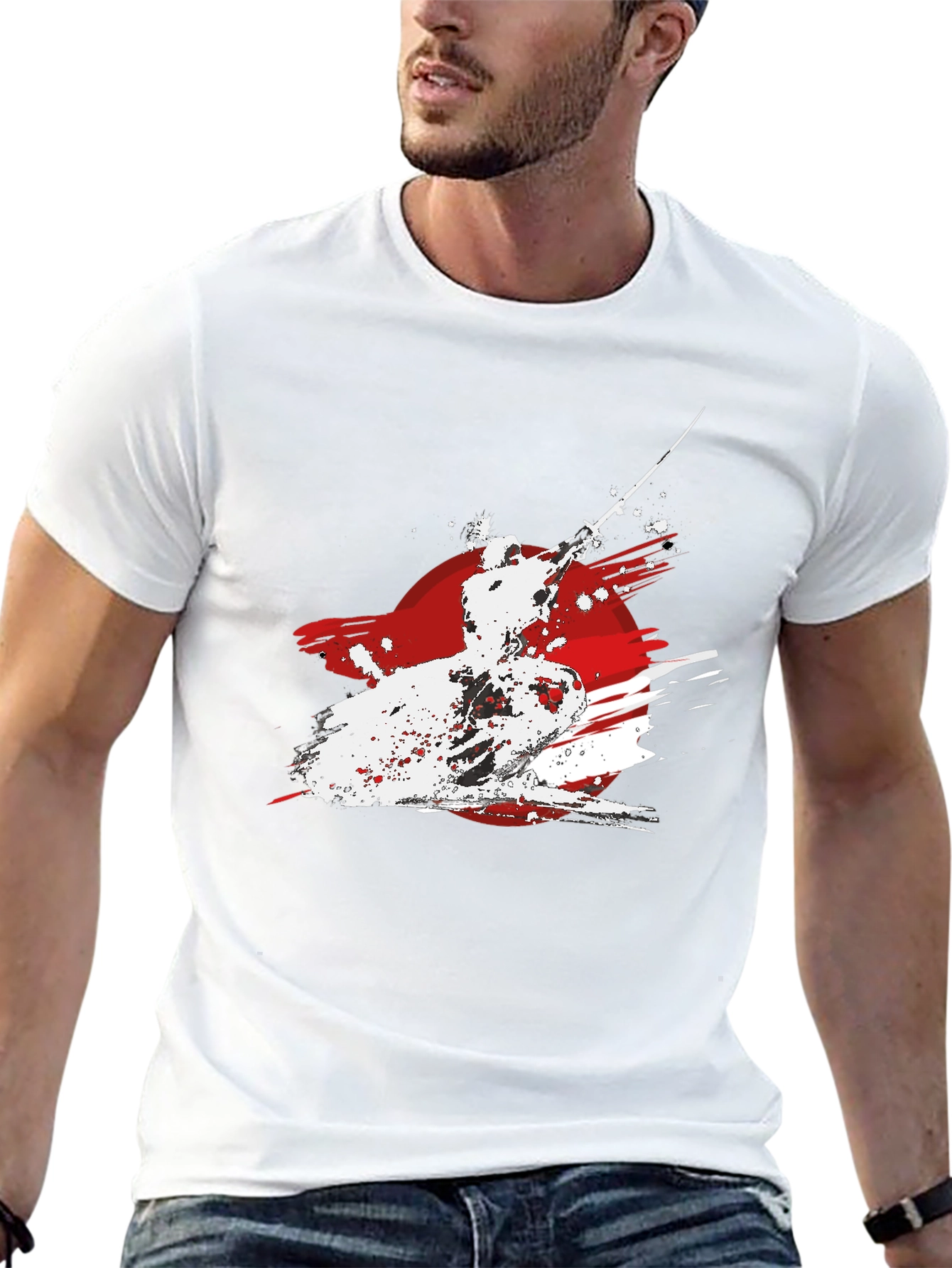 Samurai Warrior Graphic Tee - Black Cotton T-Shirt