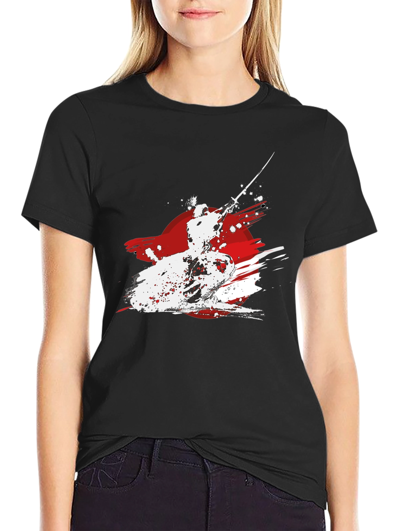 Samurai Warrior Graphic Tee - Black Cotton T-Shirt