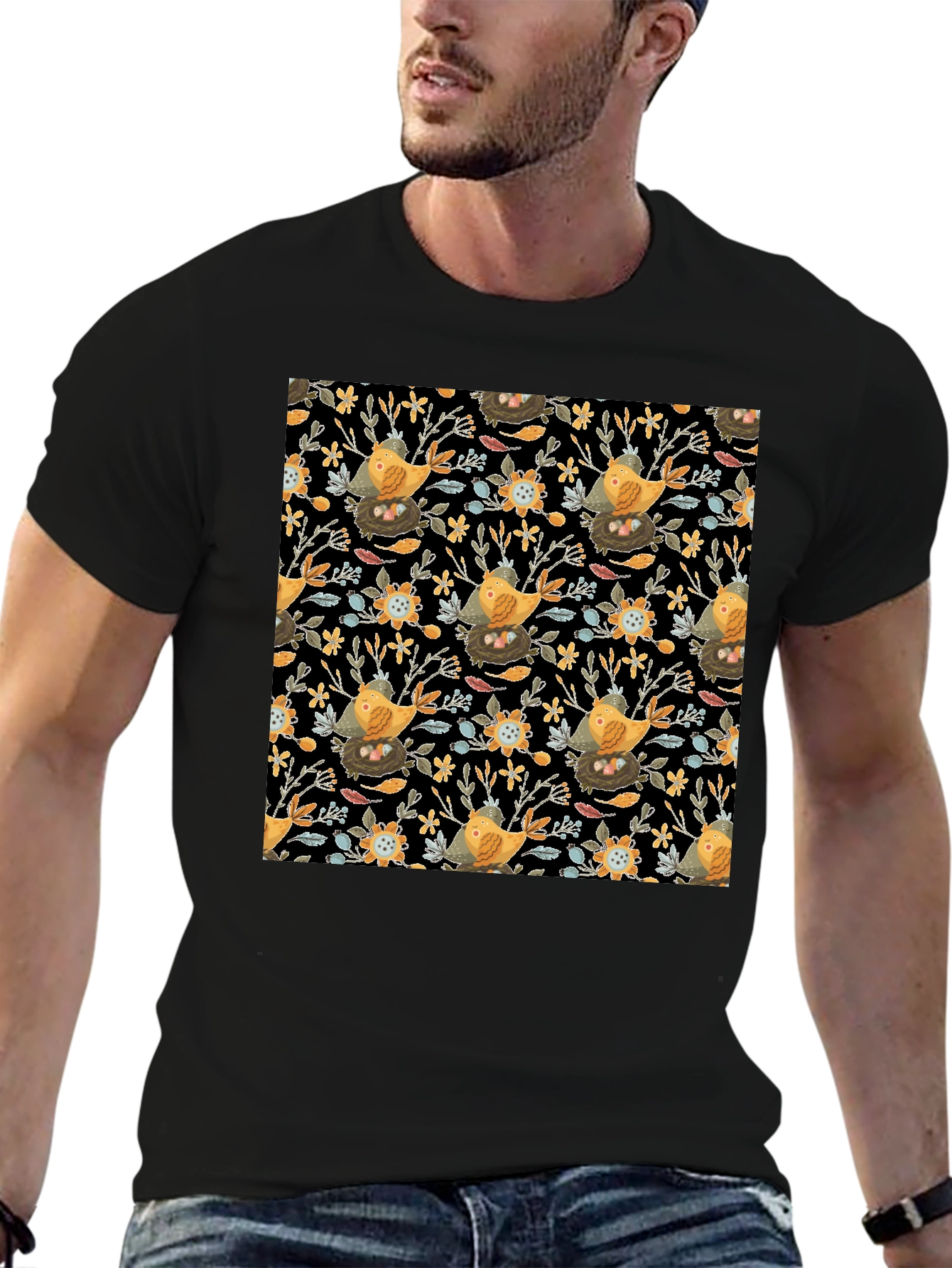 Bird & Nest Patterned Graphic Tee