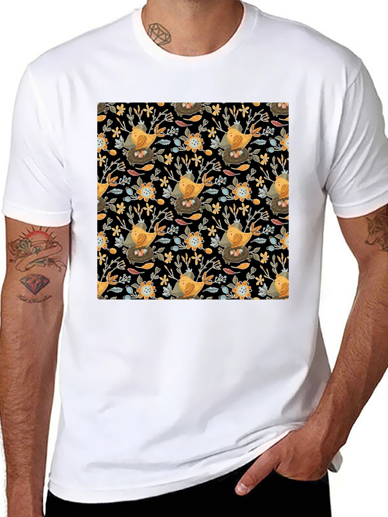 Bird & Nest Patterned Graphic Tee