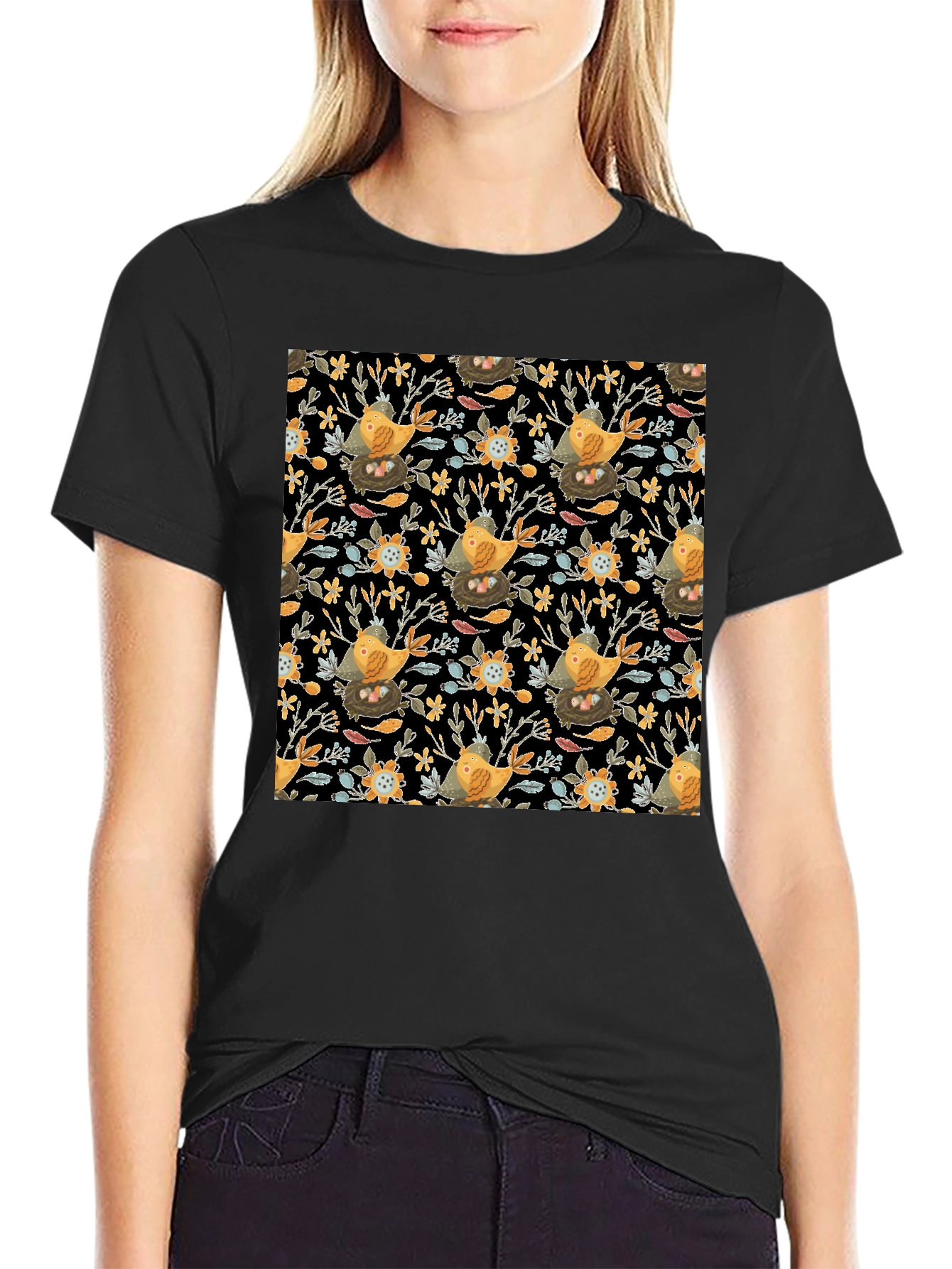 Bird & Nest Patterned Graphic Tee