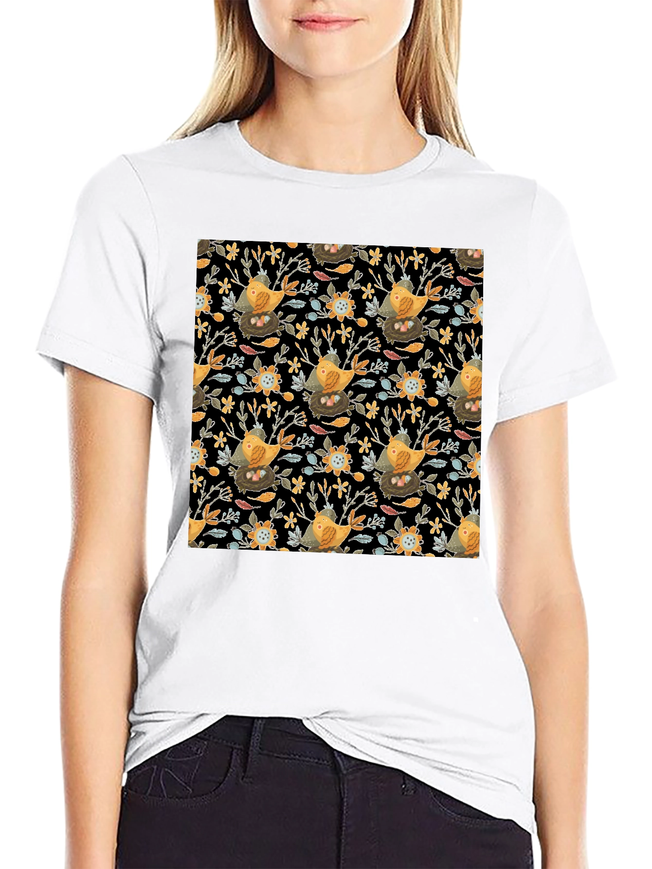 Bird & Nest Patterned Graphic Tee