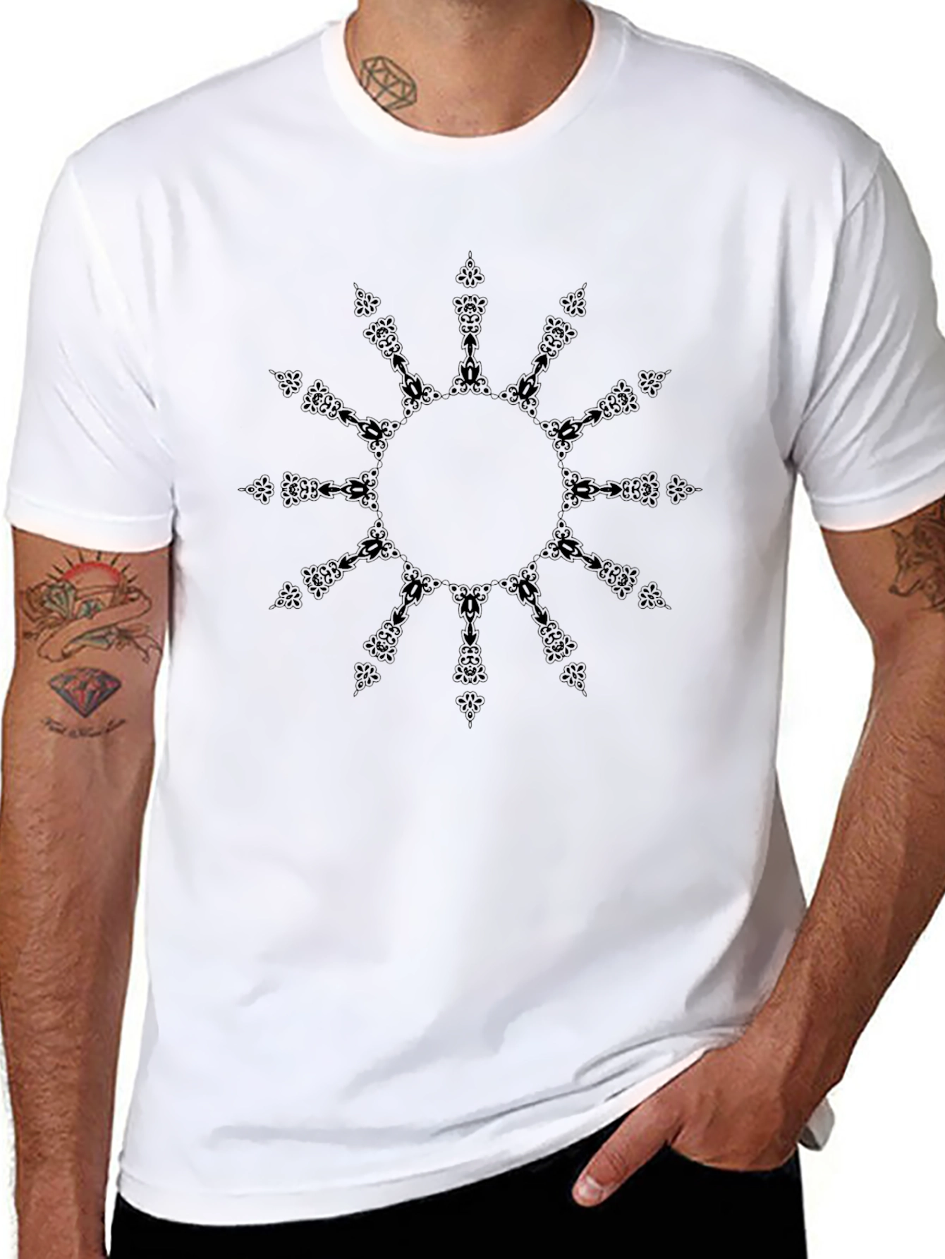 Abstract Sunburst Graphic Black T-Shirt