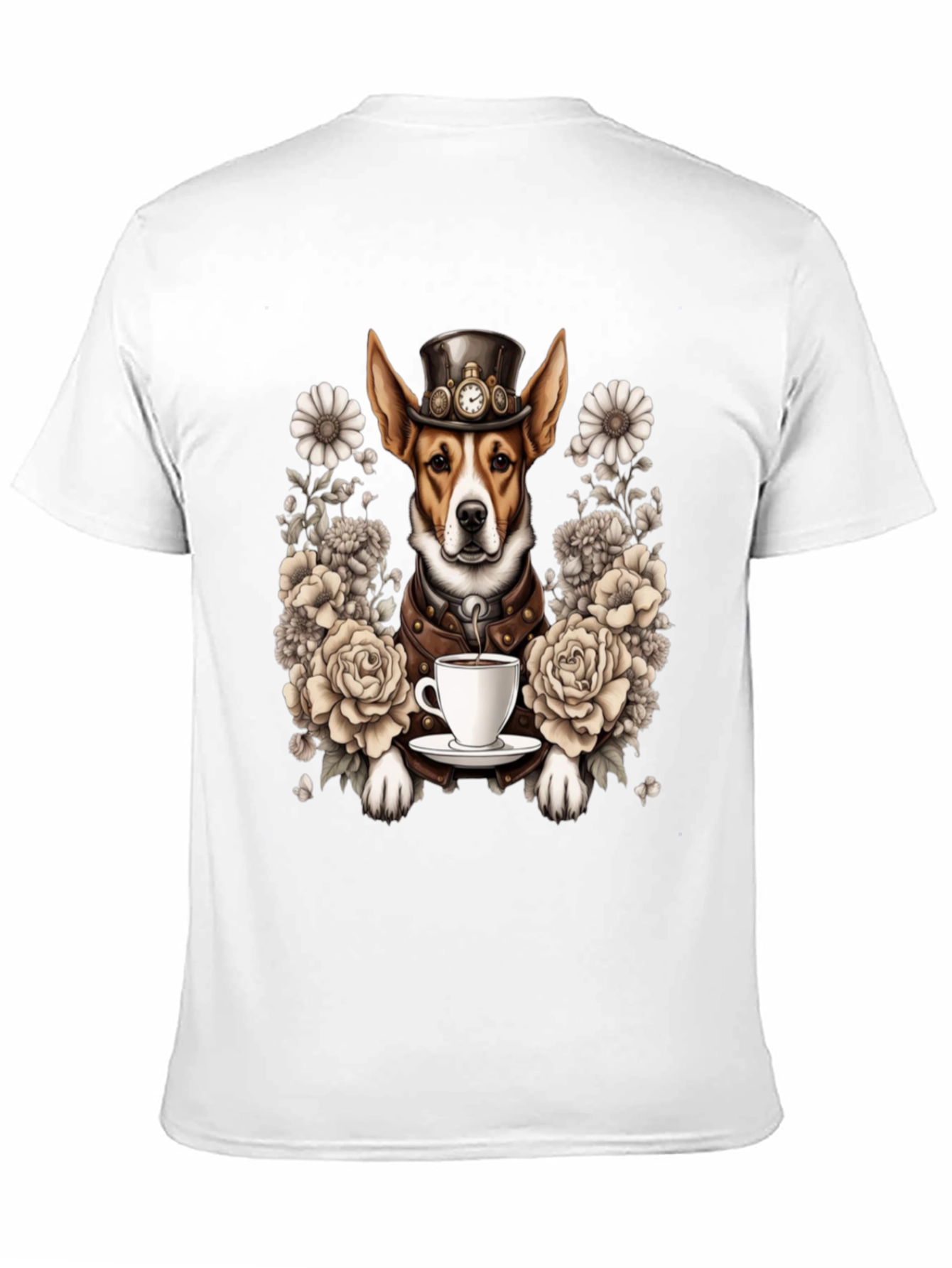 Steampunk Dog T-Shirt with Tea and Roses