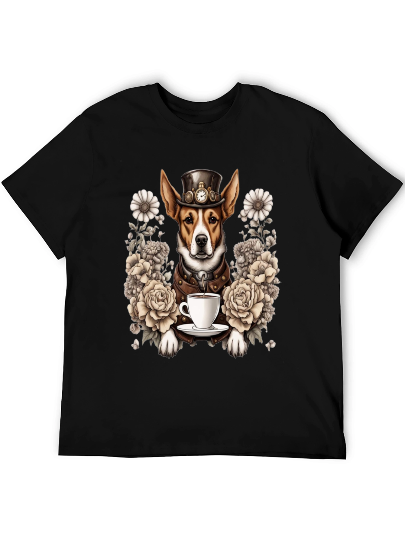 Steampunk Dog T-Shirt with Tea and Roses